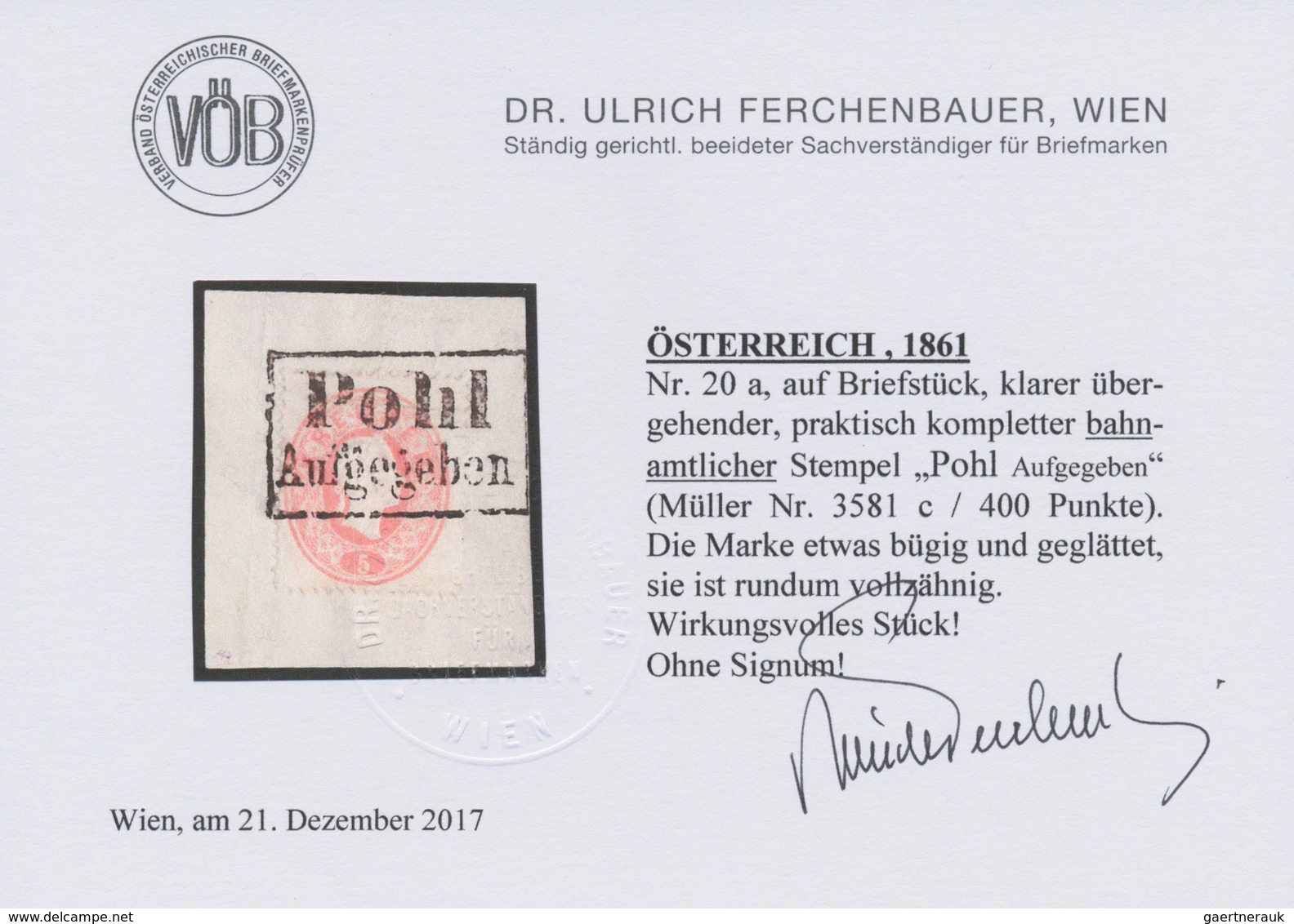 Österreich - Stempel: 1861, "POHL Aufgegeben", Seltener Bahnamtlicher Stempel Fast Komplett Auf Brie - Maschinenstempel (EMA)