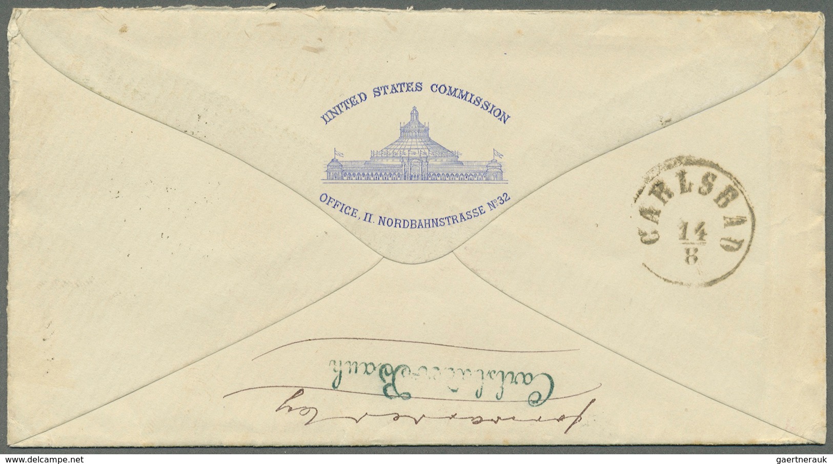 Österreich - Sonderstempel: 1873 (13.8.), Vordruckumschlag 'United States Commission Office, II. Nor - Maschinenstempel (EMA)