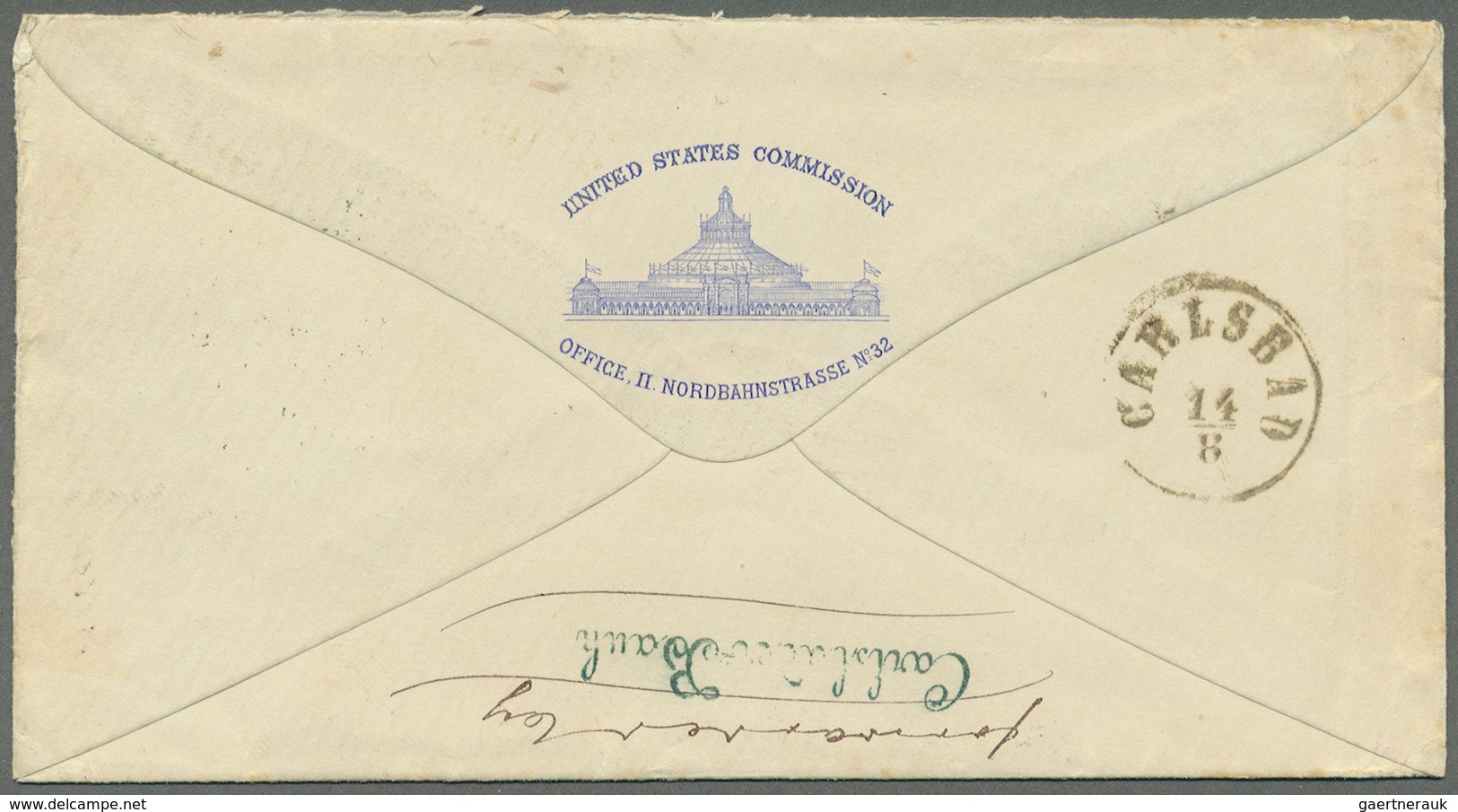 Österreich - Sonderstempel: 1873 (13.8.), Vordruckumschlag 'United States Commission Office, II. Nor - Franking Machines (EMA)