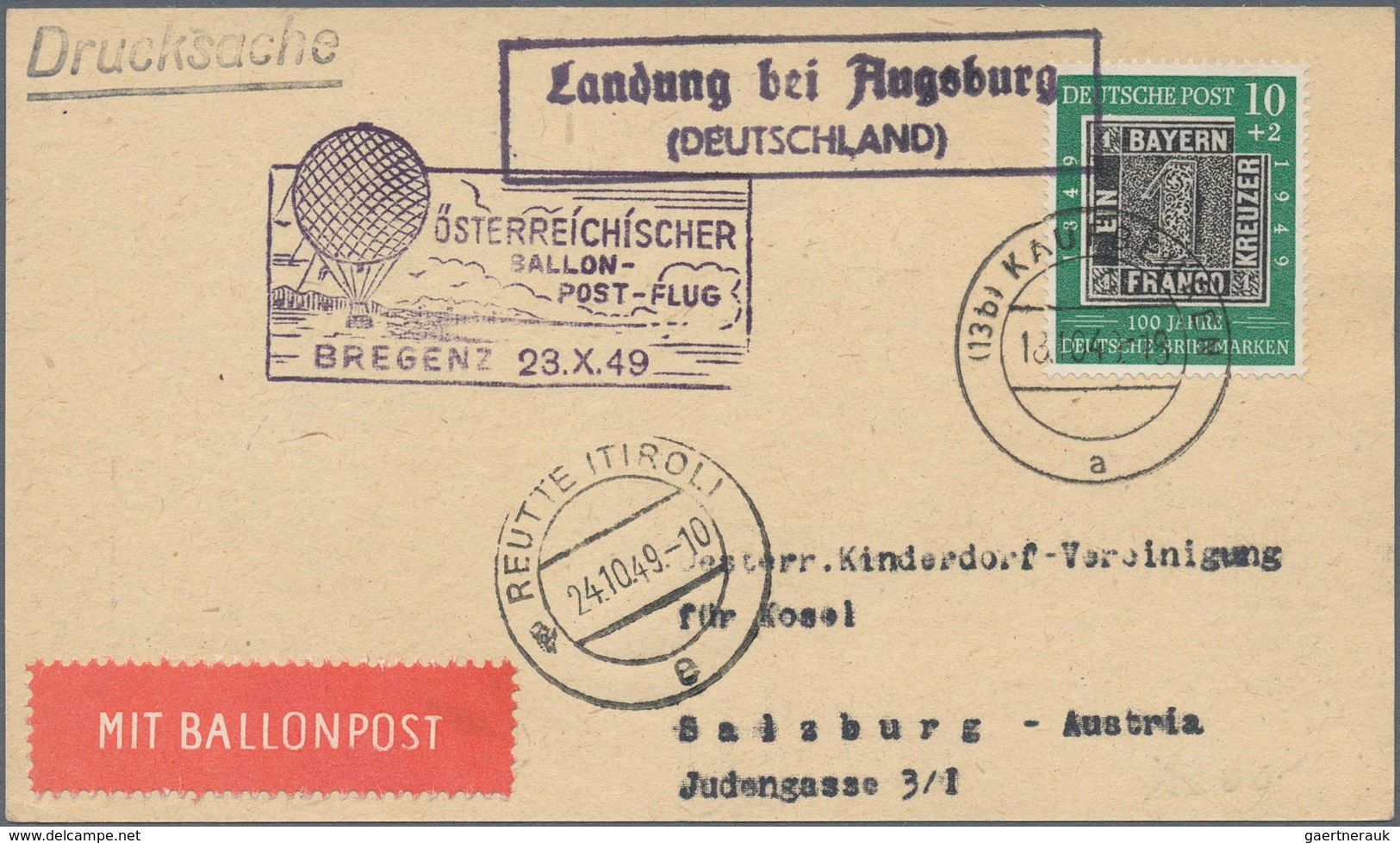 Österreich - Besonderheiten: 1949, BALLONPOST - Zuleitung DEUTSCHLAND (BRD): Postkarte Als Zuleitung - Sonstige & Ohne Zuordnung