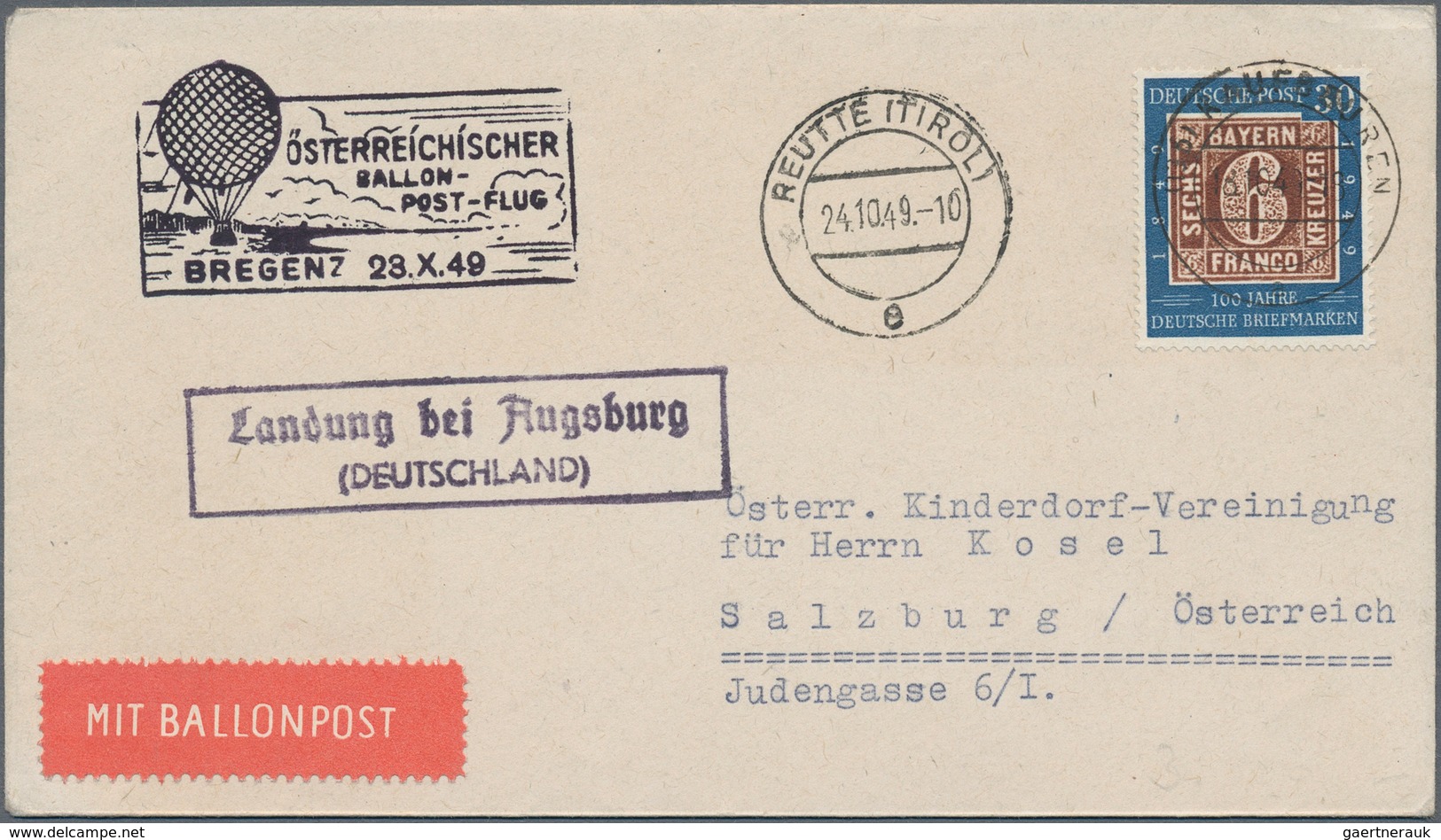 Österreich - Besonderheiten: 1949, BALLONPOST - Zuleitung DEUTSCHLAND (BRD): Privater Briefumschlag - Andere & Zonder Classificatie