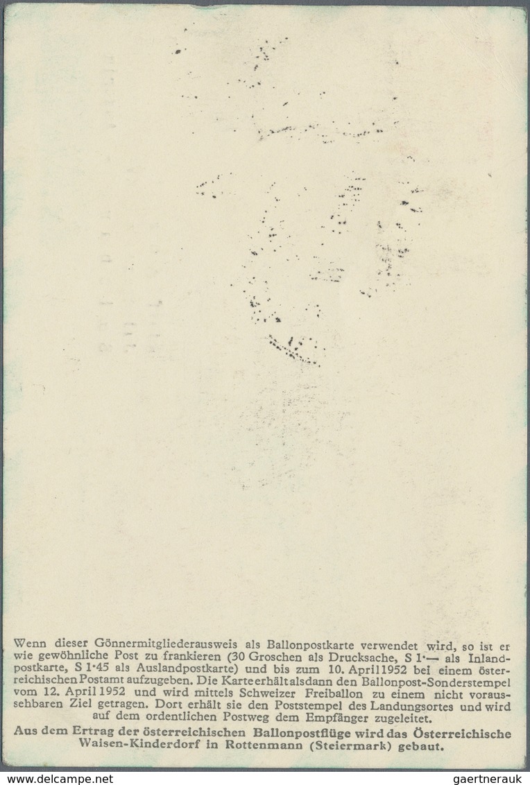 Österreich - Besonderheiten: 1952, BALLONPOST - Zuleitung AUSTRALIEN: Pro Juventute Postkarte Als Zu - Andere & Zonder Classificatie
