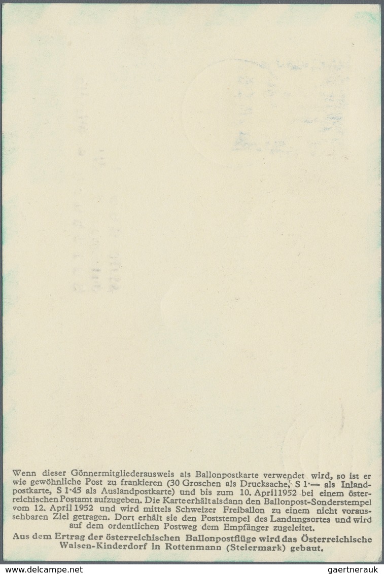 Österreich - Besonderheiten: 1952, BALLONPOST - Zuleitung DEUTSCHLAND (BRD): Pro Juventute Postkarte - Sonstige & Ohne Zuordnung