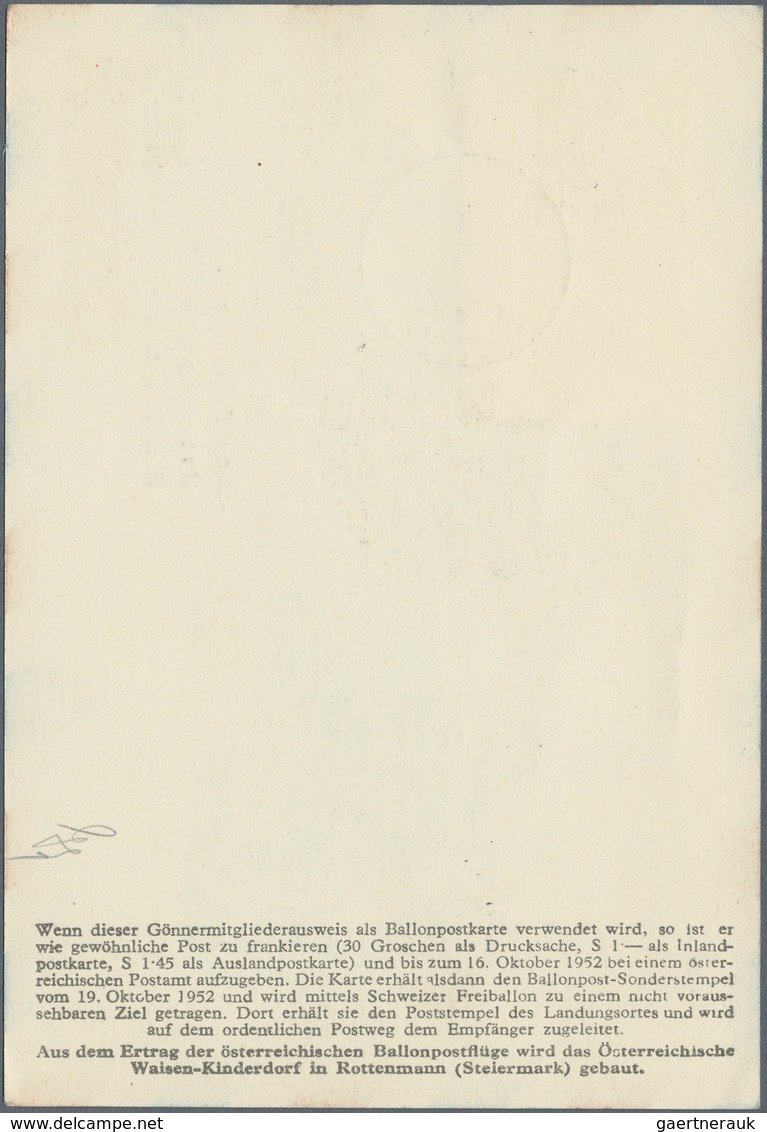 Österreich - Besonderheiten: 1952, BALLONPOST - Zuleitung DÄNEMARK: Pro Juventute Postkarte Als Zule - Altri & Non Classificati