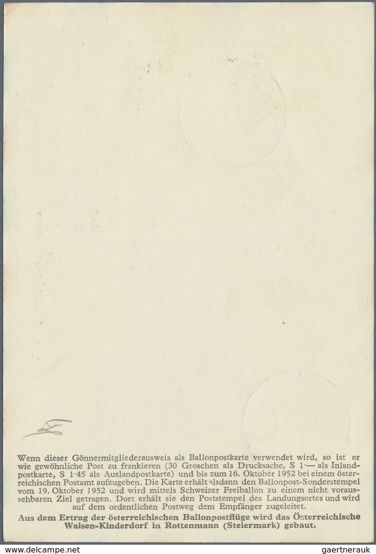 Österreich - Besonderheiten: 1952, BALLONPOST - Zuleitung VATIKAN: Pro Juventute Postkarte Als Zulei - Other & Unclassified