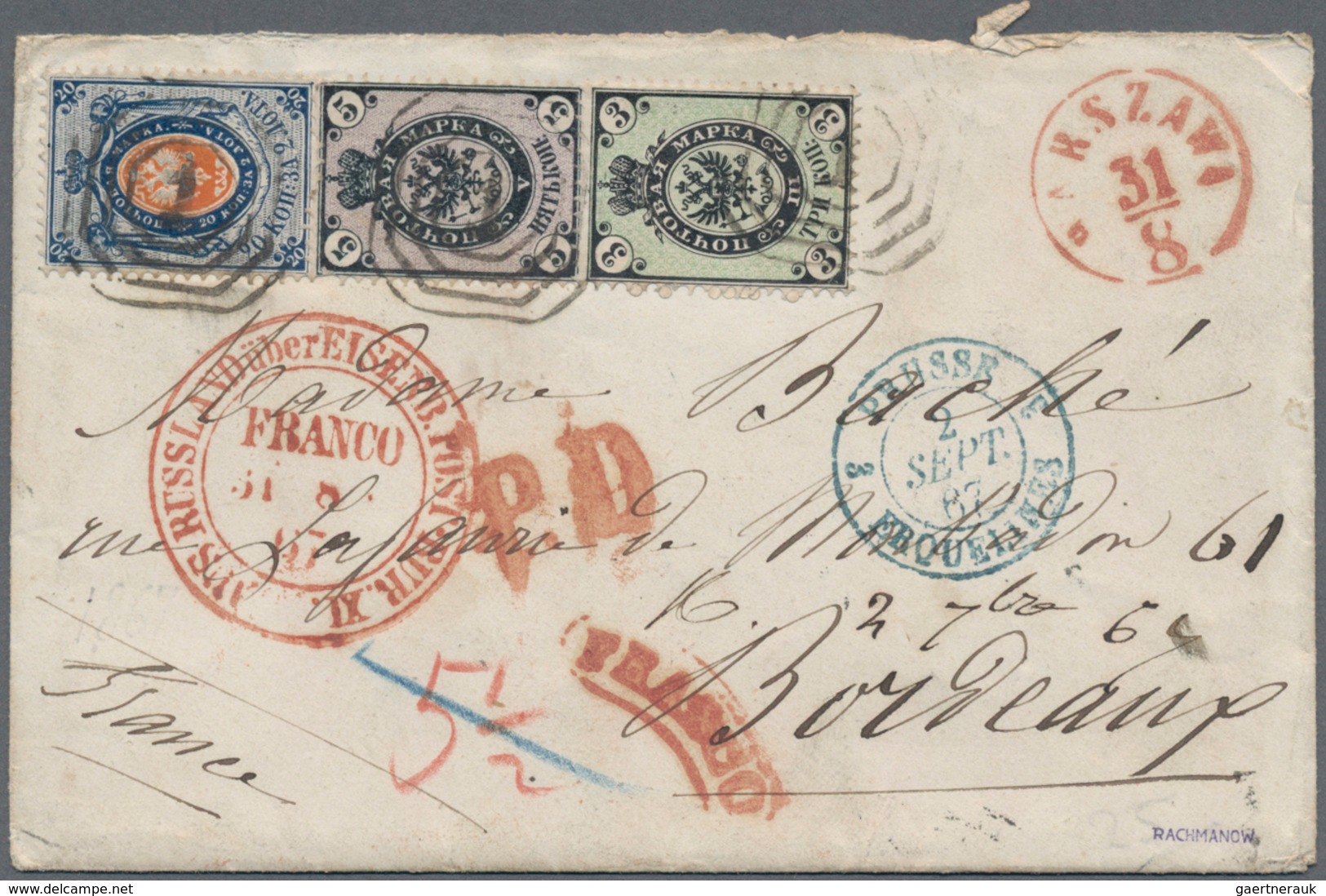 Polen - Russische Periode: 1867, 3kop. Black/green, 5kop. Black/lilac And 20kop. Blue/orange, Attrac - Other & Unclassified