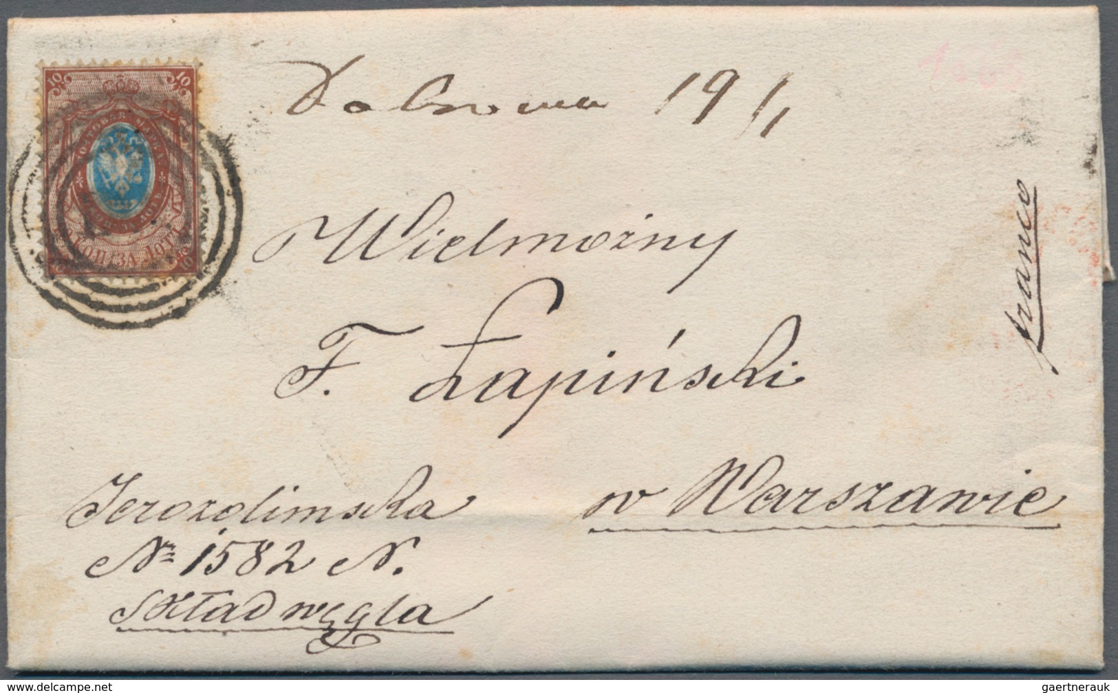 Polen - Russische Periode: 1868 FL With Single Franking 10 Kop. Brown Coat Of Arms With Four-ring Po - Sonstige & Ohne Zuordnung