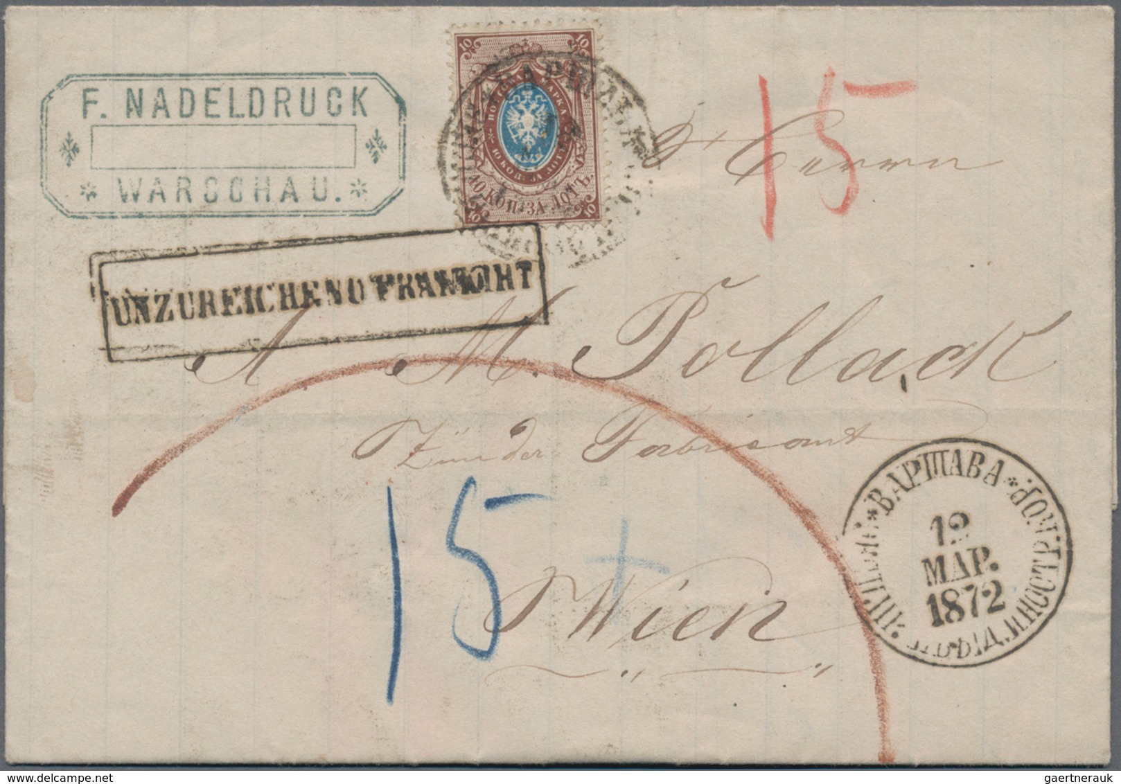 Polen - Russische Periode: 1872, 10kop. Brown/blue, Single Franking On Lettersheet From Warsaw To Vi - Andere & Zonder Classificatie