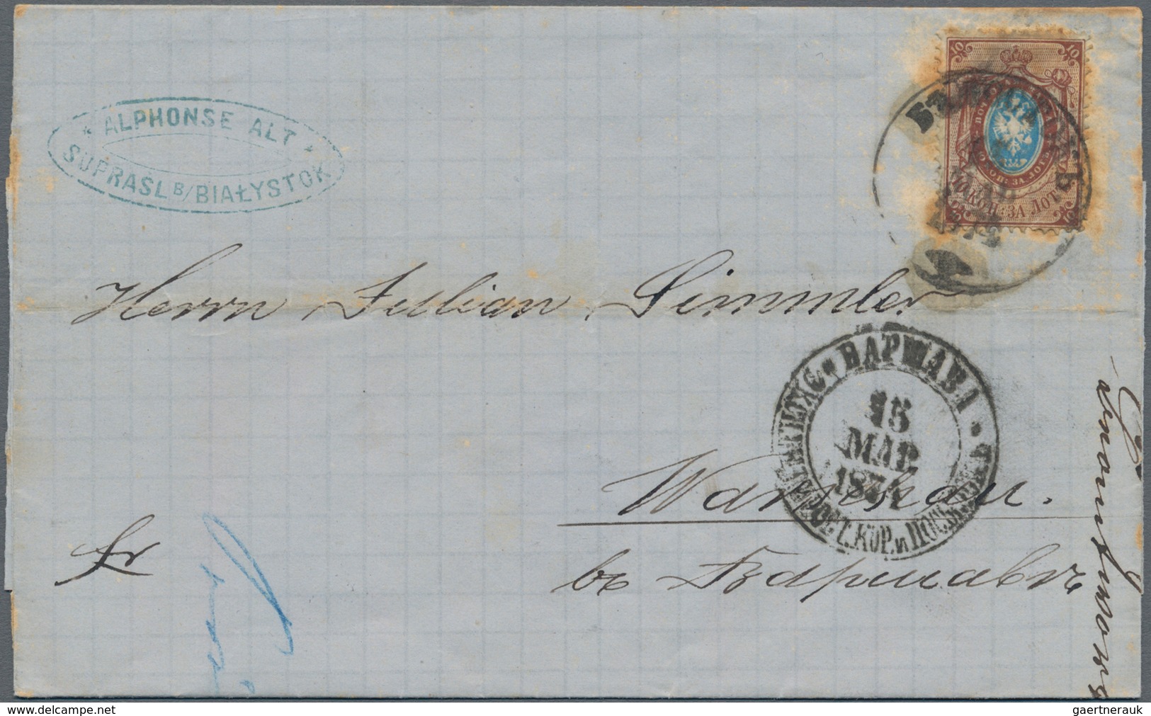 Polen - Russische Periode: 1871/74 Five Letters All With Single Franking 10 Kop. Brown Coat Of Arms - Other & Unclassified