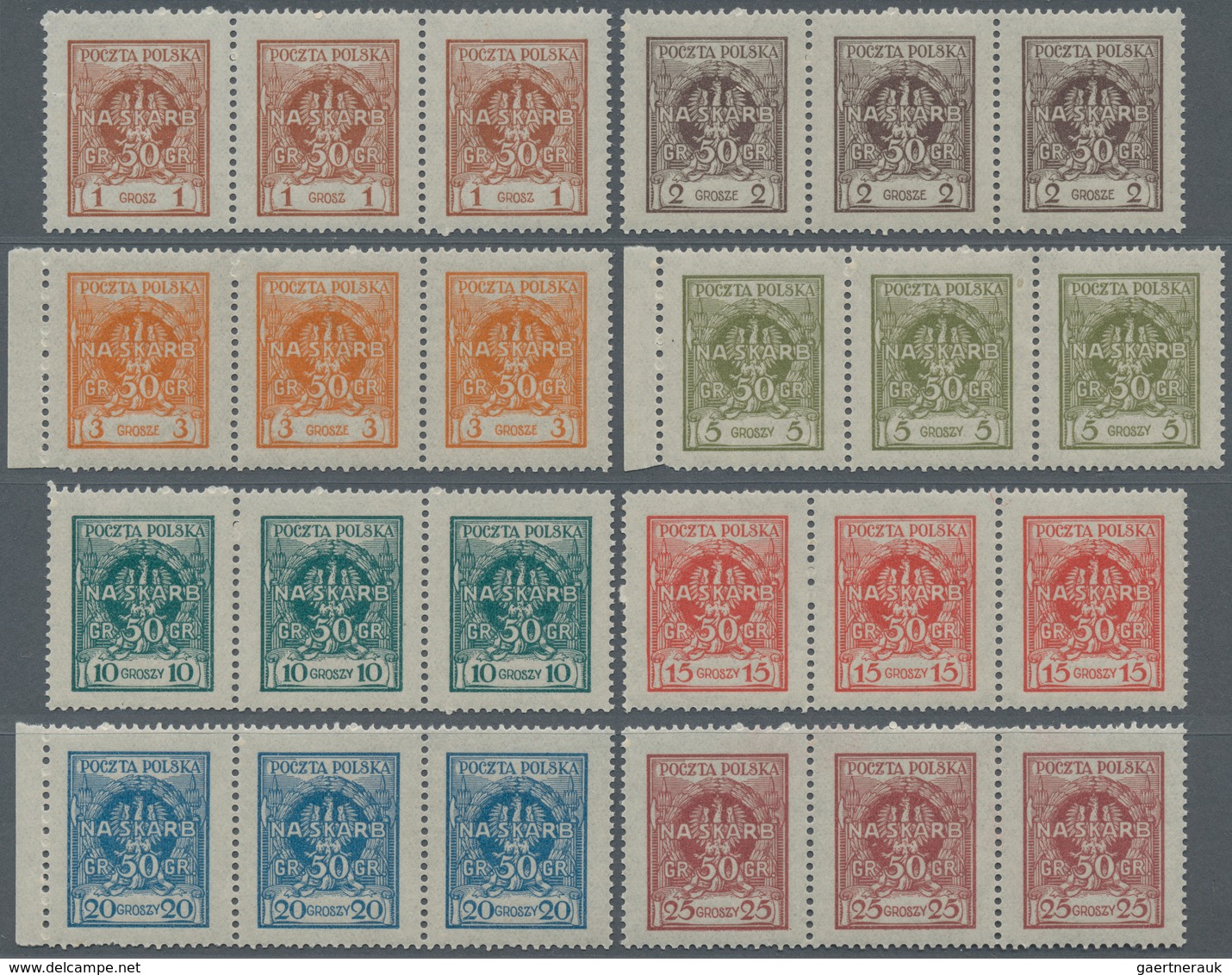 Polen: 1925, For The Treasury, Complete Set In Horizontal Stripes Of Three (40 G And 50 G Each Pair - Sonstige & Ohne Zuordnung