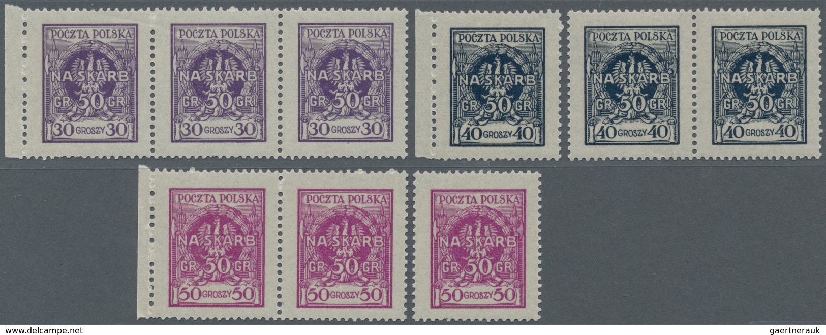 Polen: 1925, For The Treasury, Complete Set In Horizontal Stripes Of Three (40 G And 50 G Each Pair - Sonstige & Ohne Zuordnung