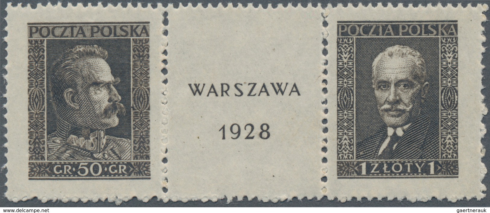 Polen: 1928, Warsaw Stamp Exhibition Stamps From Miniature Sheet With Printed Label Between, Mint Ne - Andere & Zonder Classificatie