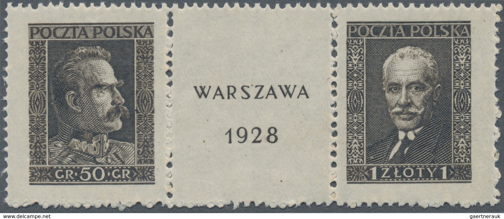 Polen: 1928, Warsaw Stamp Exhibition Stamps From Miniature Sheet With Printed Label Between, Mint Ne - Other & Unclassified