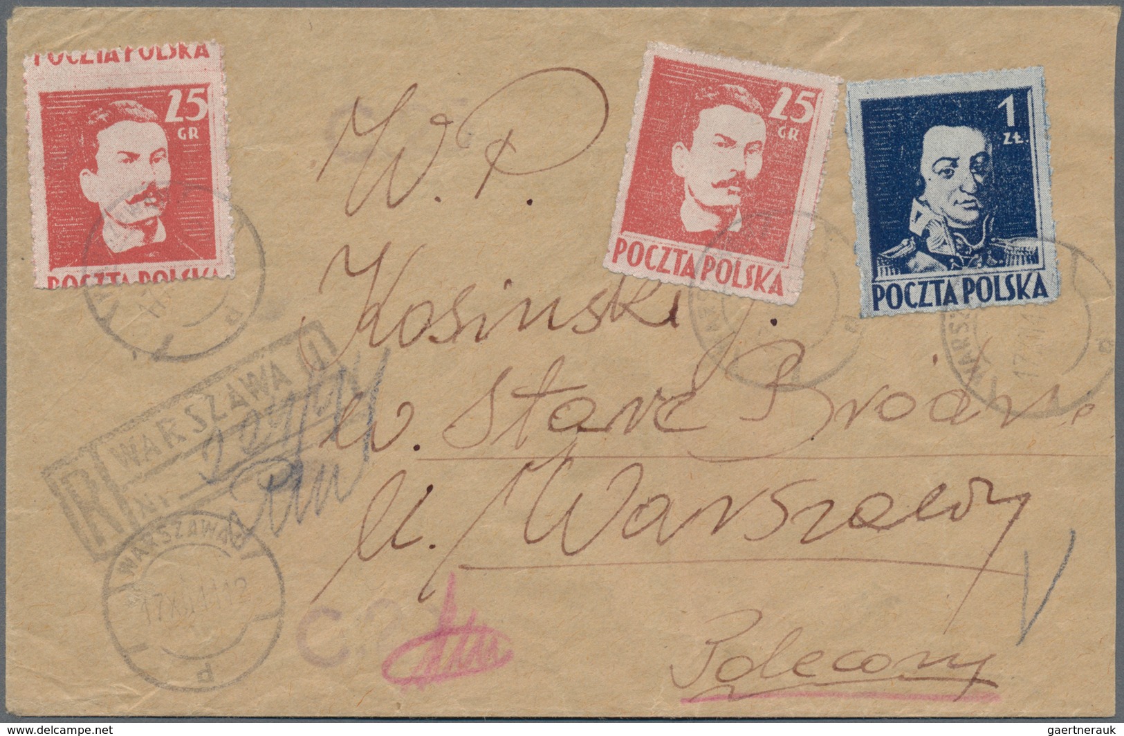 Polen: 1944, Polish Freedom Fighters, 25gr. Red (2) And 1zl. Blue, 1.50zl. Rate On Local Registered - Sonstige & Ohne Zuordnung