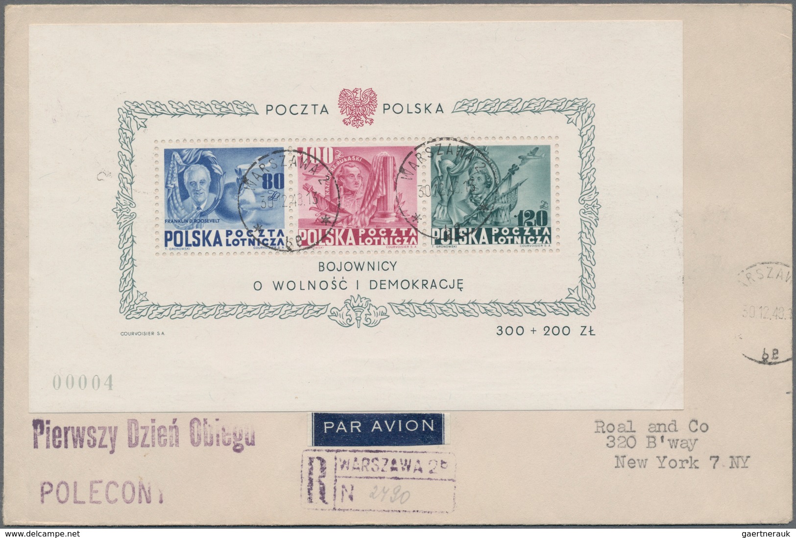 Polen: 1948, 160th Anniversary Of U.S. Constitution, Souvenir Sheet (number 00004, Corner Crease At - Autres & Non Classés