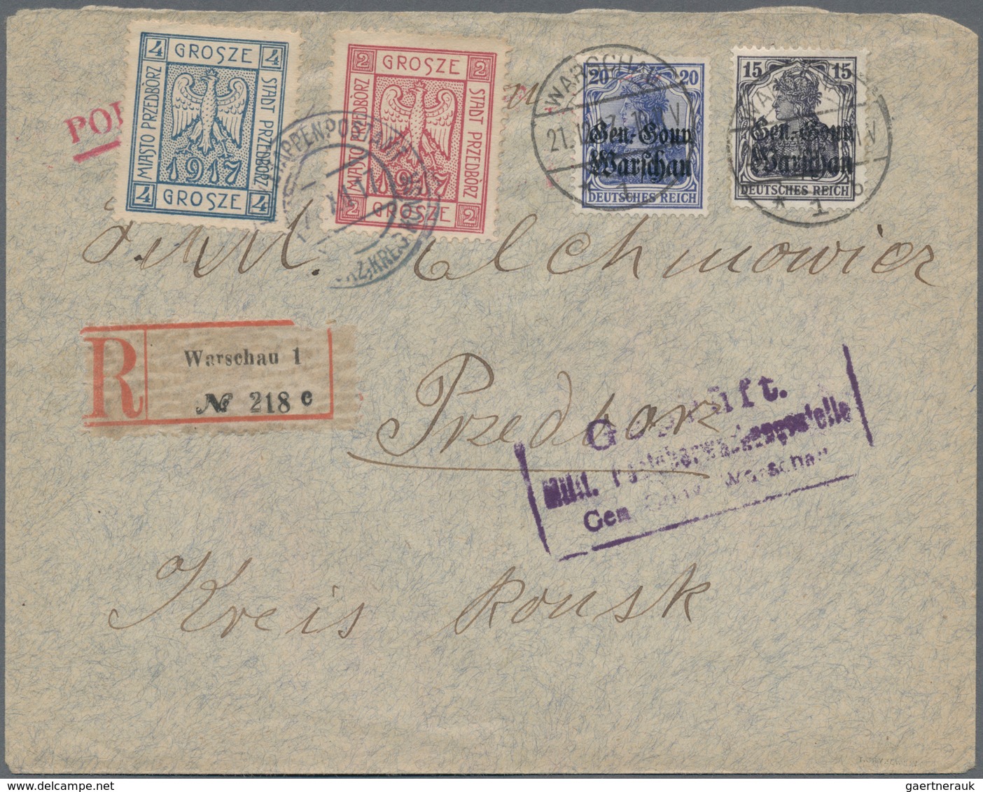 Polen - Bestellpostanstalten: PRZEDBORZ: 1917, 2gr. Carmine And 4gr. Blue, Perforated Issue, Paying - Autres & Non Classés