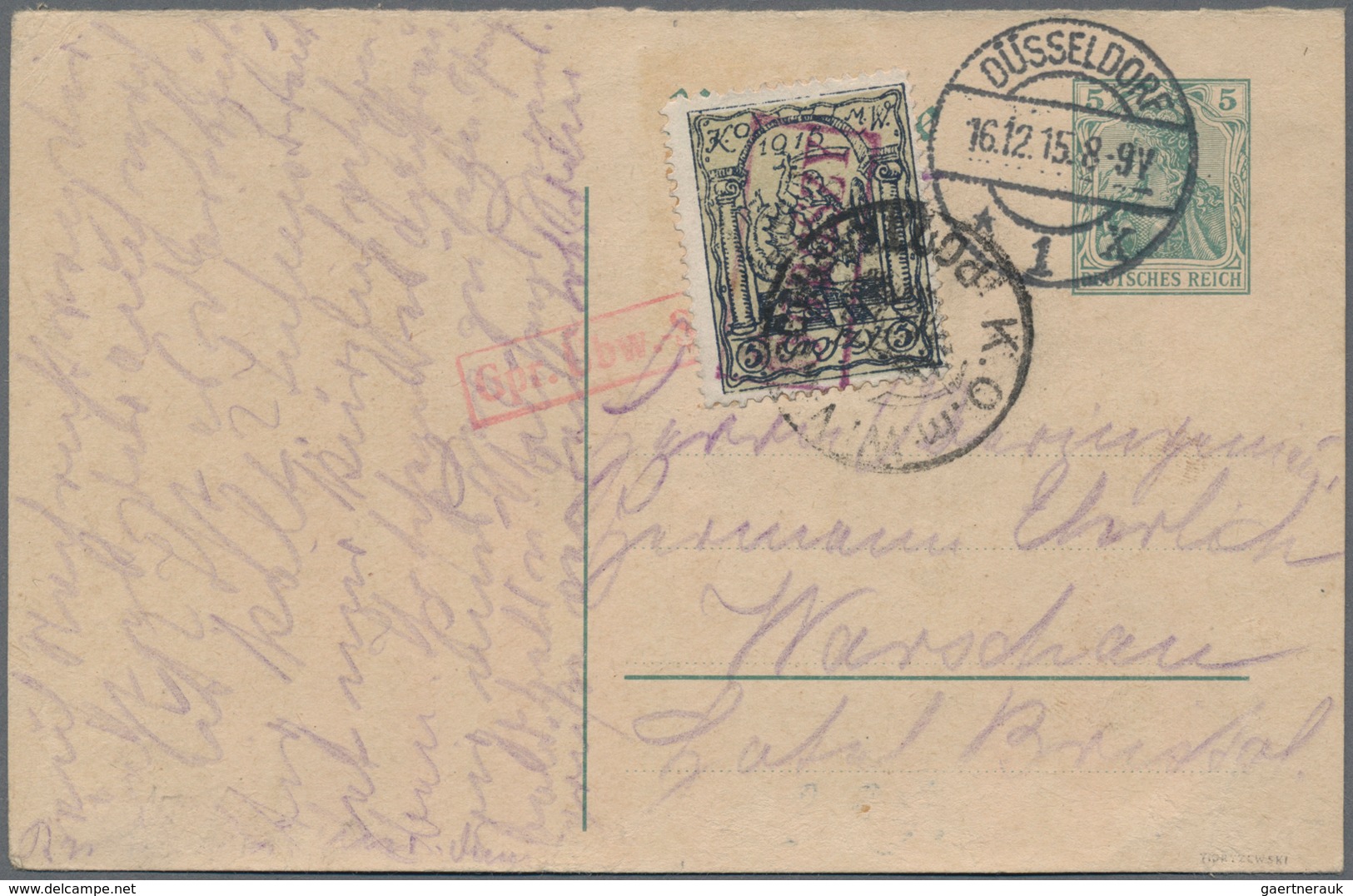 Polen - Bestellpostanstalten: WARSAW 1915, 6gr. On 5gr. (violet Overprint) Paying Local Charge On In - Andere & Zonder Classificatie