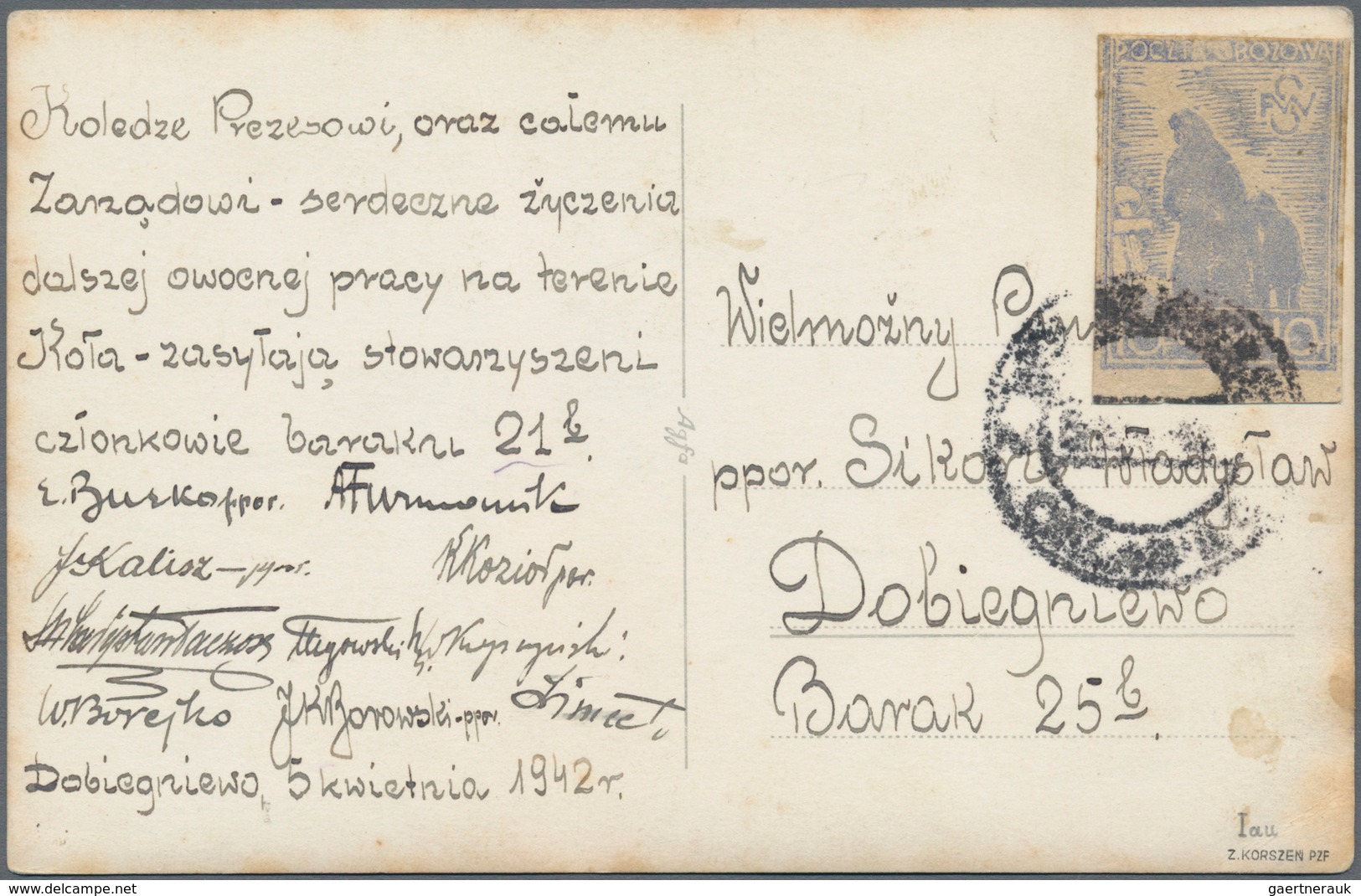 Polen - Lagerpost: Woldenberg: 1942, Internal Camp Mail 10 F, Grey Blue Paper On Picture Card Adress - Andere & Zonder Classificatie