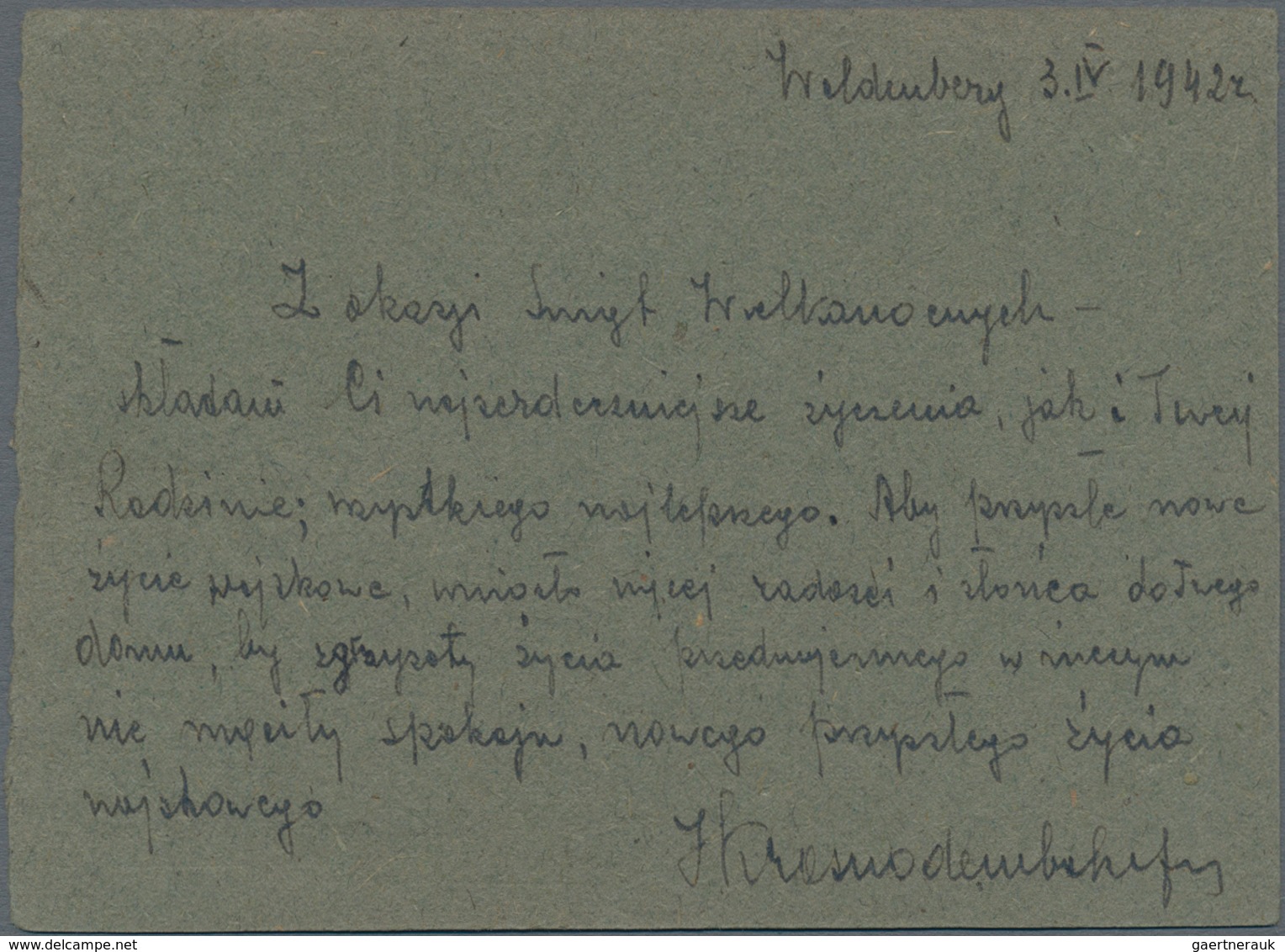 Polen - Lagerpost: Woldenberg: 1942, Internal Camp Mail 10 F, Grey Blue Paper On Provisional Card Ma - Altri & Non Classificati