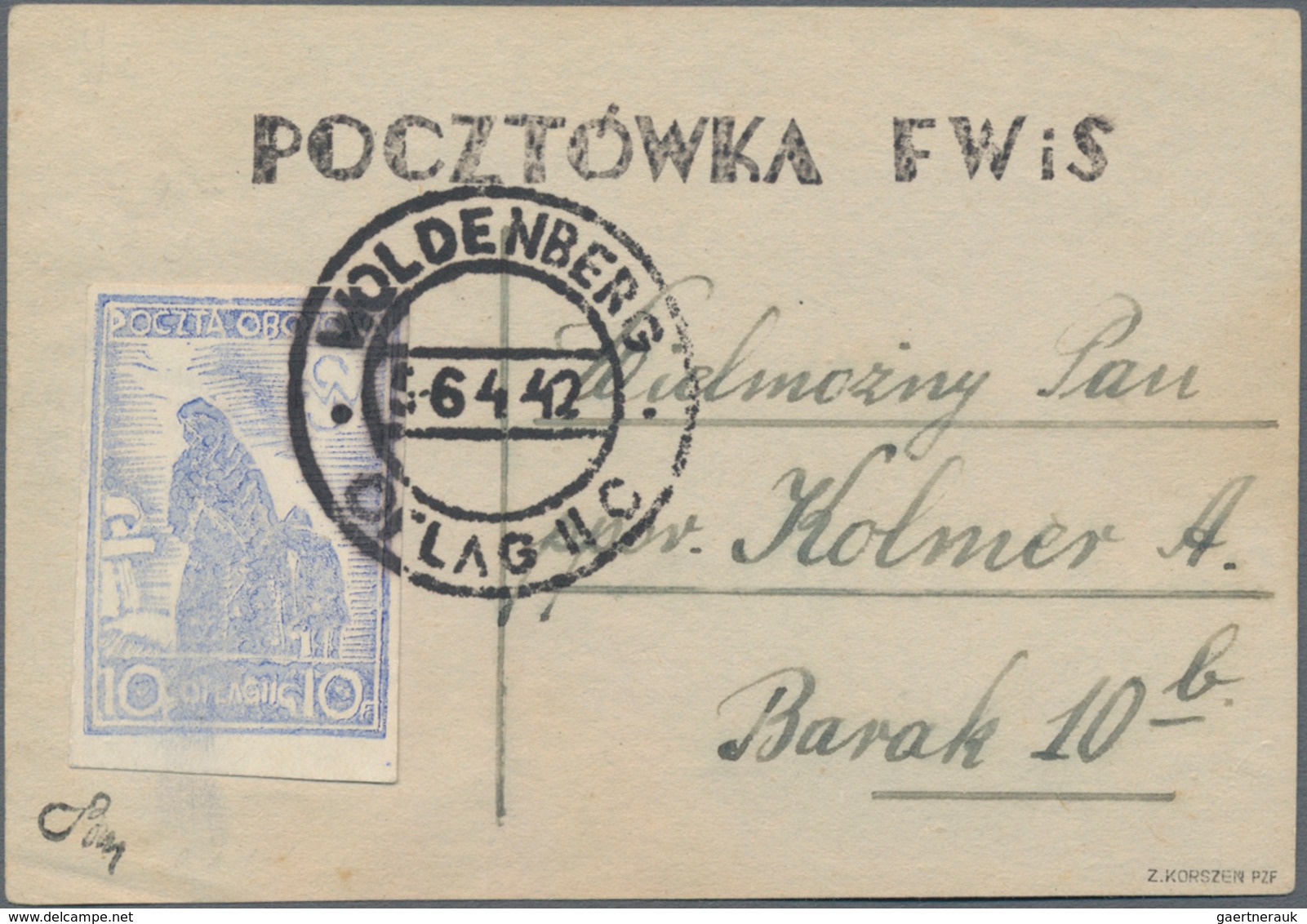 Polen - Lagerpost: Woldenberg: 1942, Internal Camp Mail 10 F White Smooth Thick Paper On Provisional - Andere & Zonder Classificatie