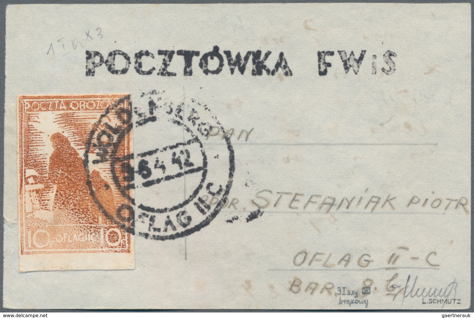 Polen - Lagerpost: Woldenberg: 1942, Internal Camp Mail 10 F White Smooth Thick Paper On Provisional - Sonstige & Ohne Zuordnung