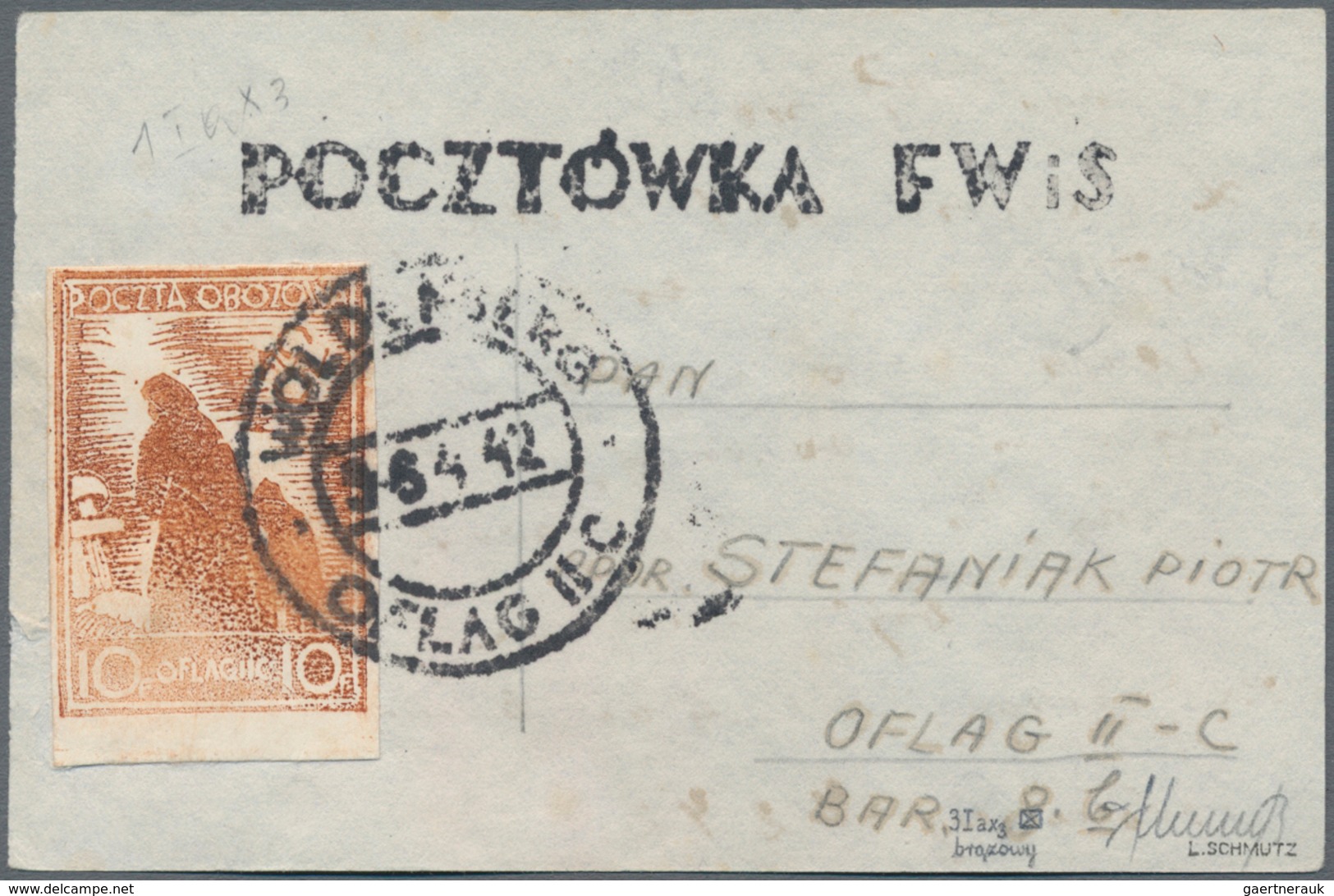 Polen - Lagerpost: Woldenberg: 1942, Internal Camp Mail 10 F White Smooth Thick Paper On Provisional - Other & Unclassified