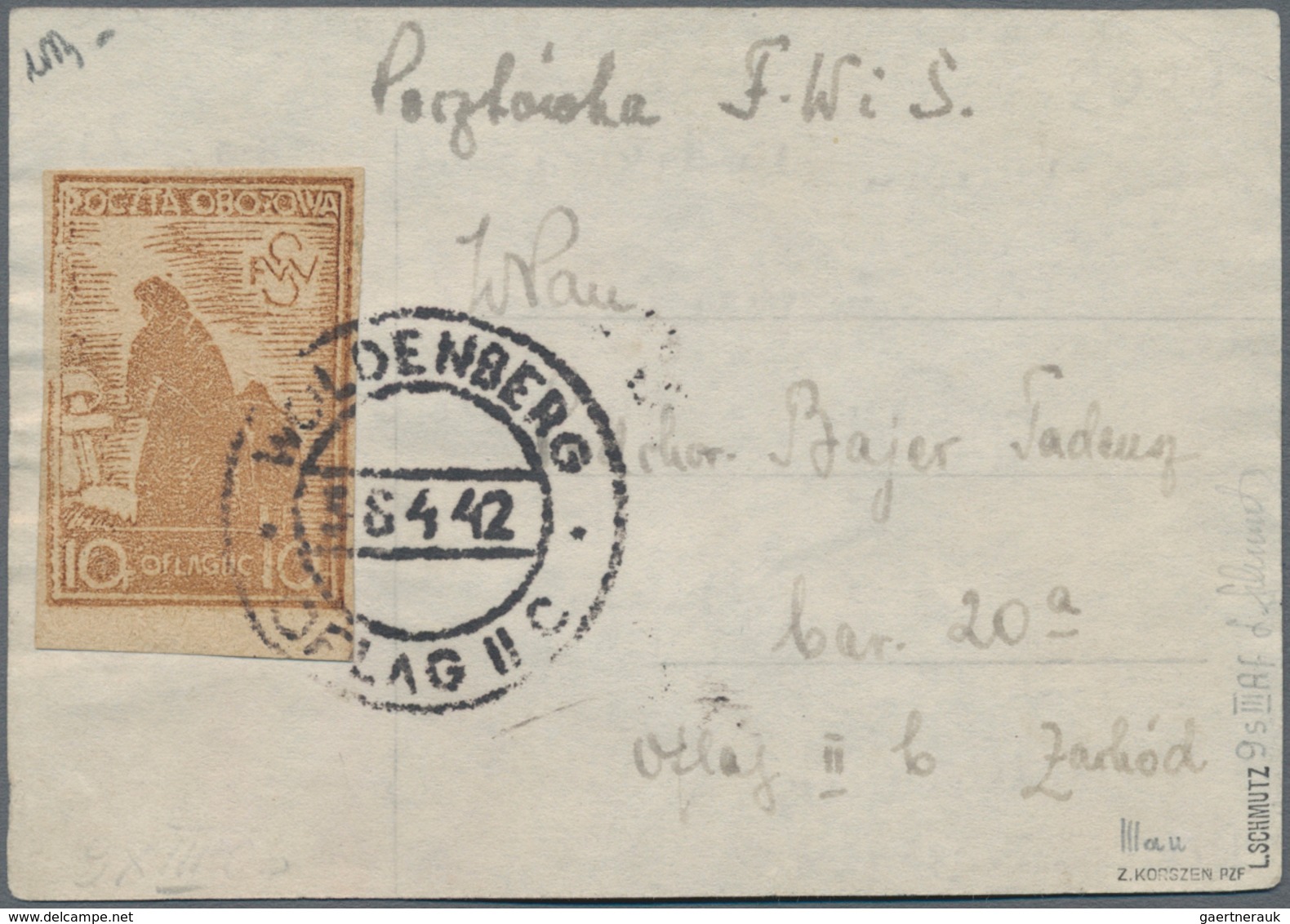 Polen - Lagerpost: Woldenberg: 1942, Internal Camp Mail 10 F, Grey Blue Paper On Provisional Card Ma - Other & Unclassified