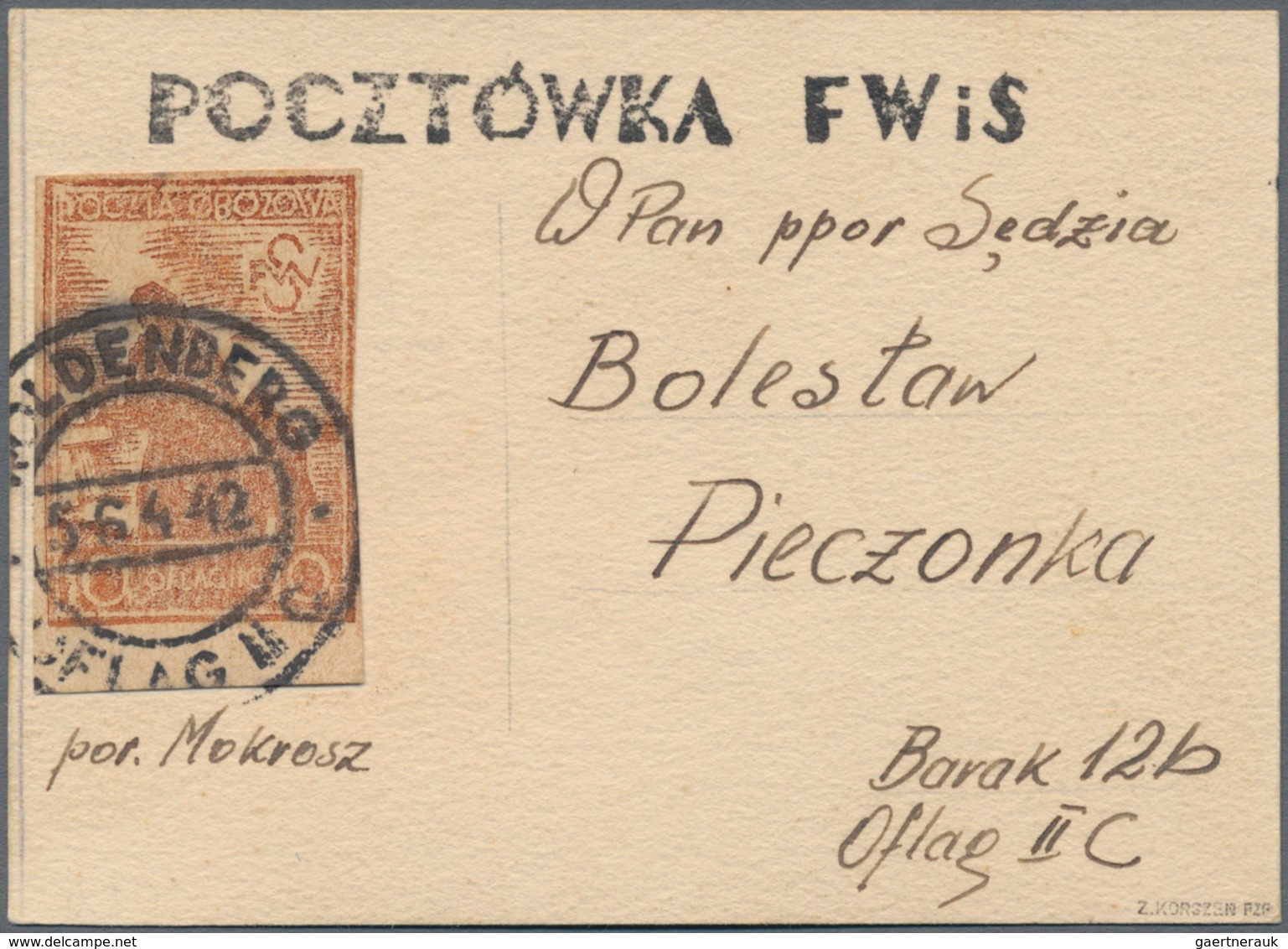 Polen - Lagerpost: Woldenberg: 1942, Internal Camp Mail 10 F Ribbed Yellowish Thick Paper On Provisi - Sonstige & Ohne Zuordnung