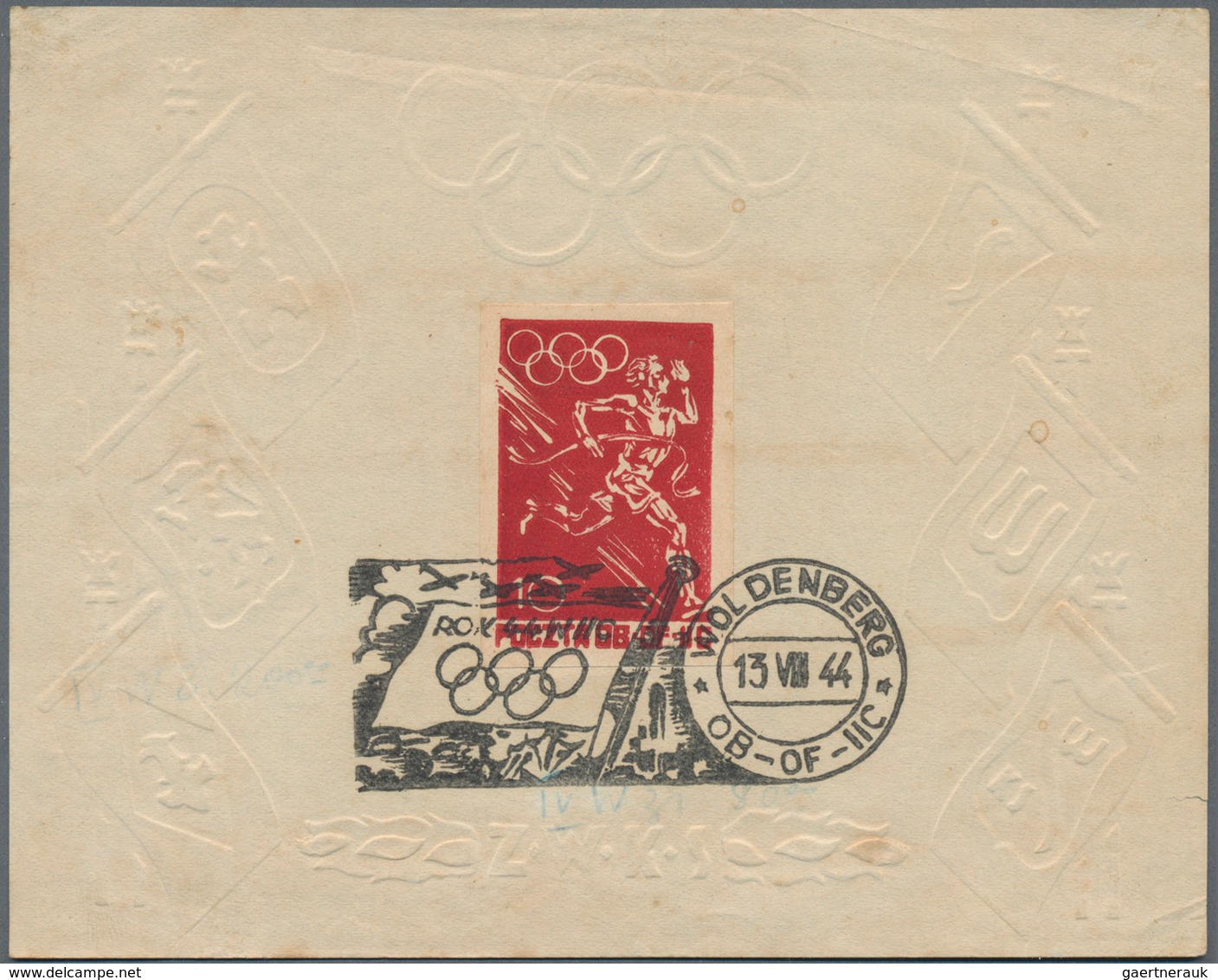 Polen - Lagerpost: Woldenberg: 1944, 10 H. Red With Olympic Runner On Embossed Sheet With Olympic An - Other & Unclassified