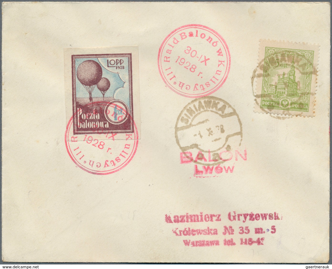 Polen - Besonderheiten: 1928, 30.IX., Poland, Balloon "Lwów", Two Covers With Perforated And Imperfo - Andere & Zonder Classificatie