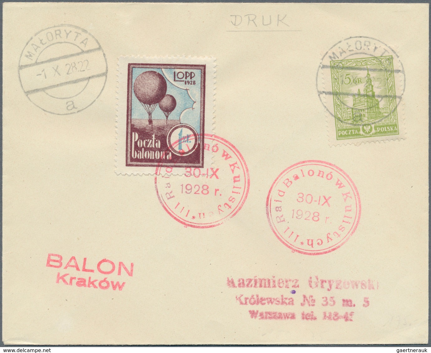 Polen - Besonderheiten: 1928, 30.IX., Poland, Balloon "Kraków", Two Covers With Perforated And Imper - Sonstige & Ohne Zuordnung