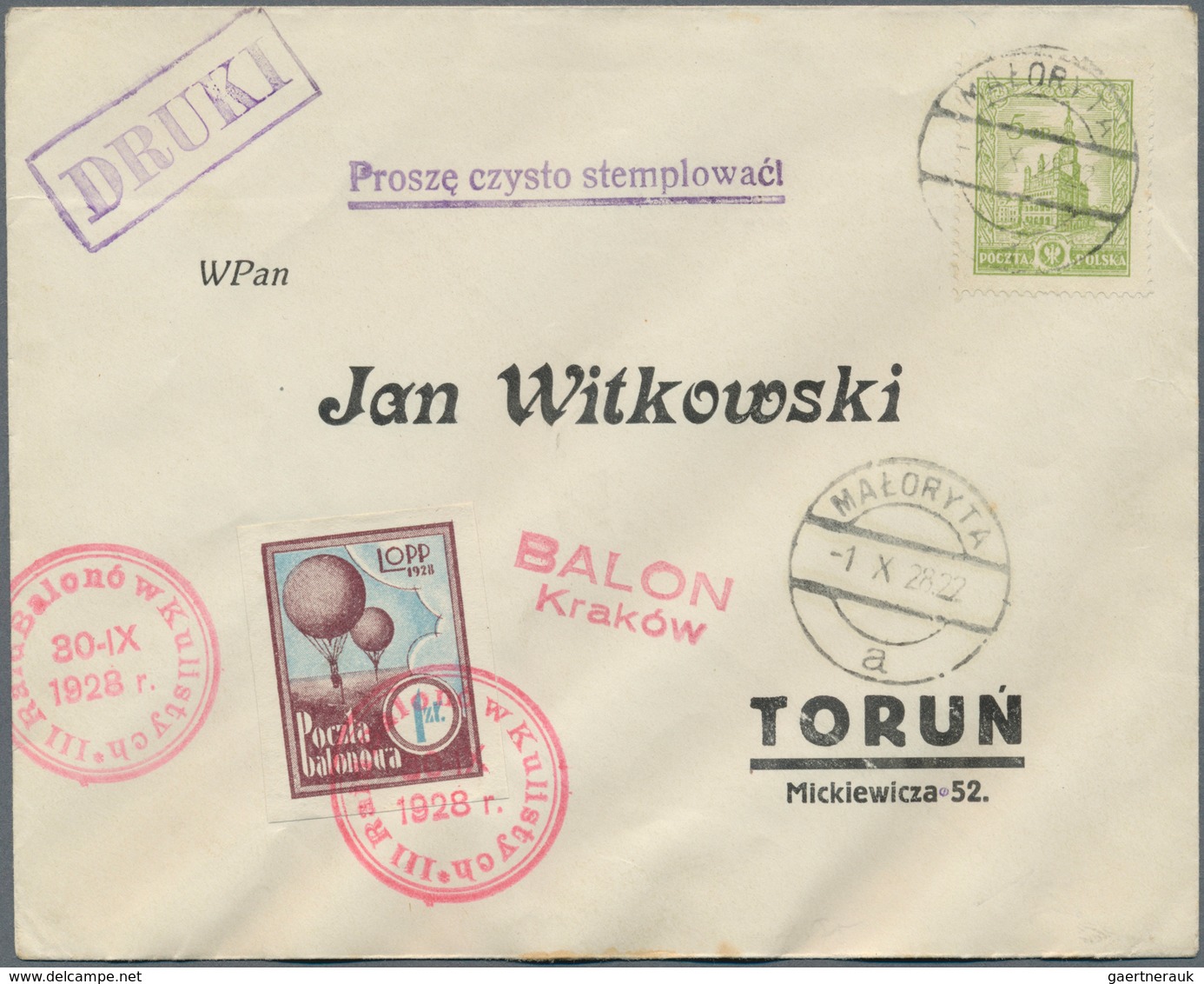 Polen - Besonderheiten: 1928, 30.IX., Poland, Balloon "Kraków", Two Covers With Perforated And Imper - Sonstige & Ohne Zuordnung
