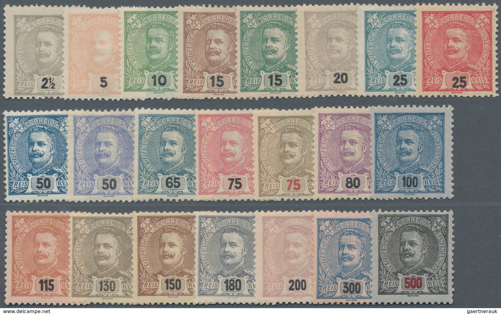 Portugal: 1895/1905, King Carlos I. Simplified Complete Set With 22 Values 2½r. To 500r., Mint Light - Gebruikt