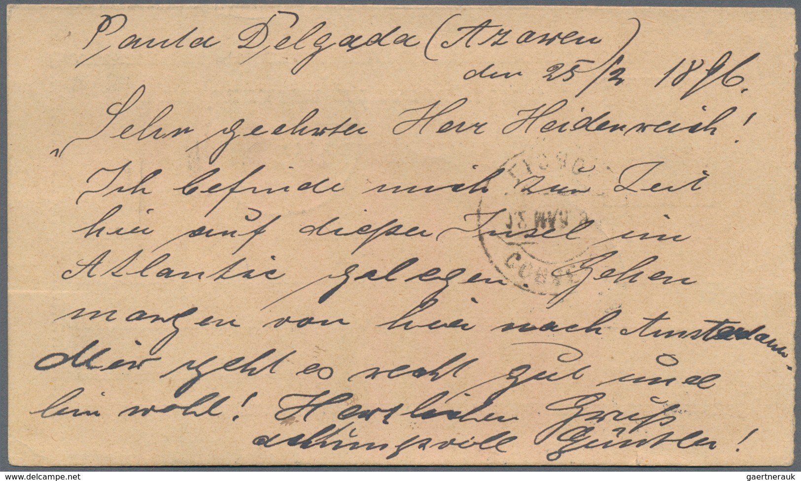 Portugal - Azoren - Ponta Delgada: 1898, Question Part Of A 20+20 R. Double Card Sent From PONTA DEL - Azores