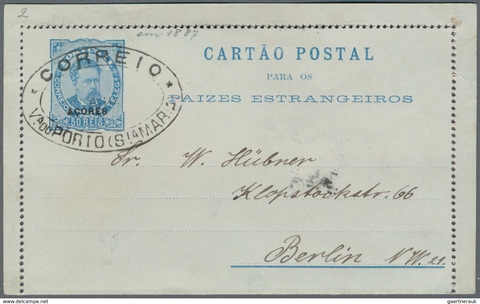Portugal - Azoren - Stempel: 1890, 50 Reis Card Letter With Scarce Oval Cancellation "CORREIO - VA. - Azores