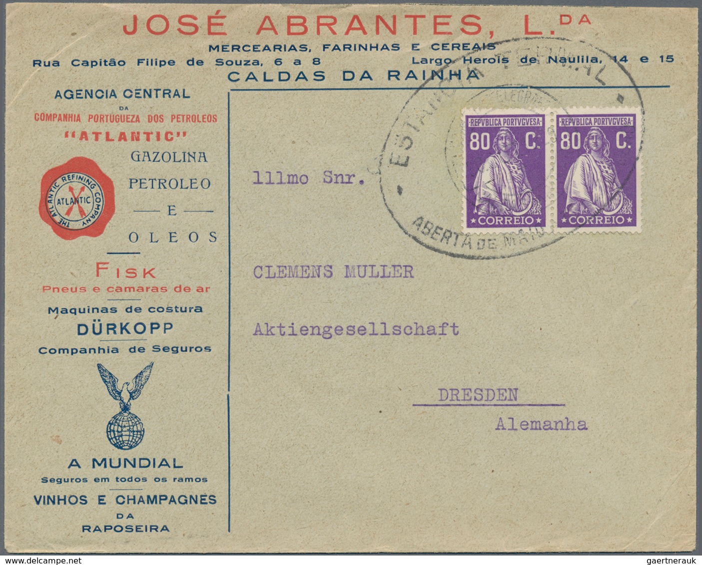 Portugal - Stempel: 1929, ESTANCIA TERMAL / CALDAS DA REINHA / ABERTO DE MAIO A 31 DE OUTUBRO, Oval - Poststempel (Marcophilie)