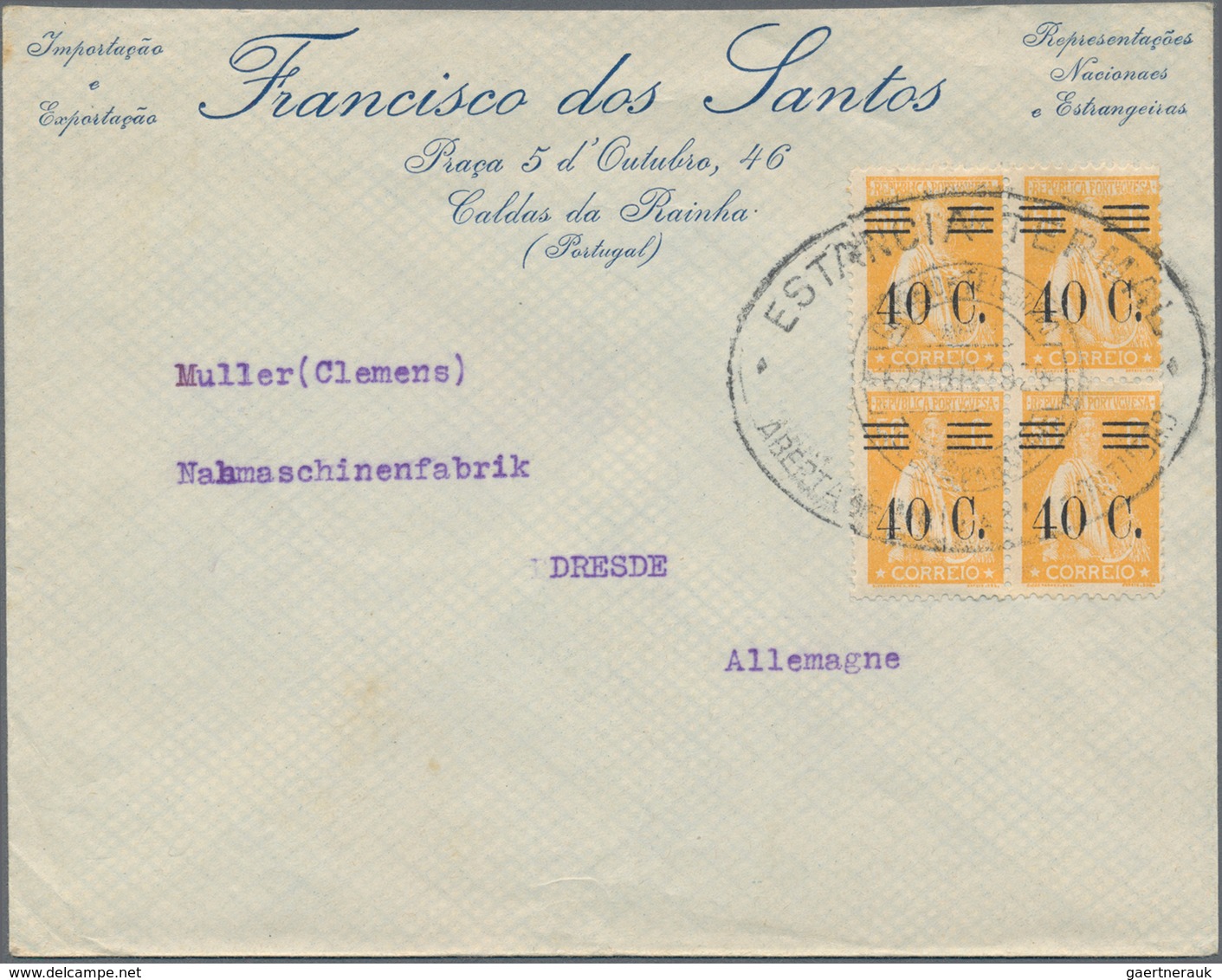 Portugal - Stempel: 1929, ESTANCIA TERMAL / CALDAS DA REINHA / ABERTO DE MAIO A 31 DE OUTUBRO, Oval - Postmark Collection