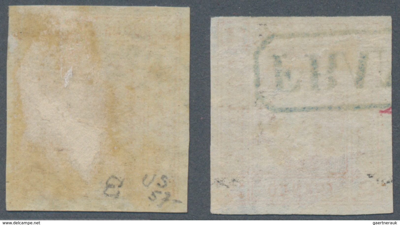 Rumänien: 1865, Cuza 2 Par. Orange, Two 4-margined Stamps On Laid Paper, One With Boxed FRANCO In Bl - Gebraucht