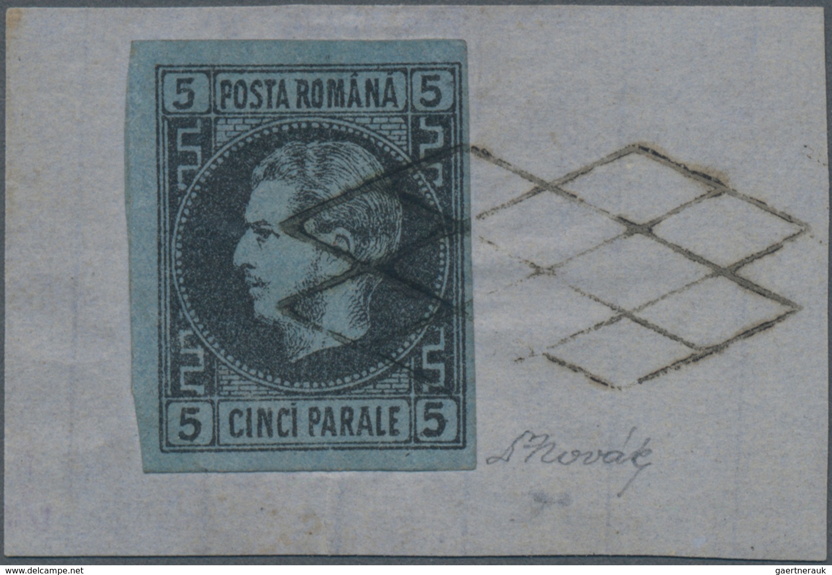 Rumänien: 1866, Carol 5 Par. Black On Blue, Full To Huge Margins On A Piece With Neatly Cancellation - Gebruikt
