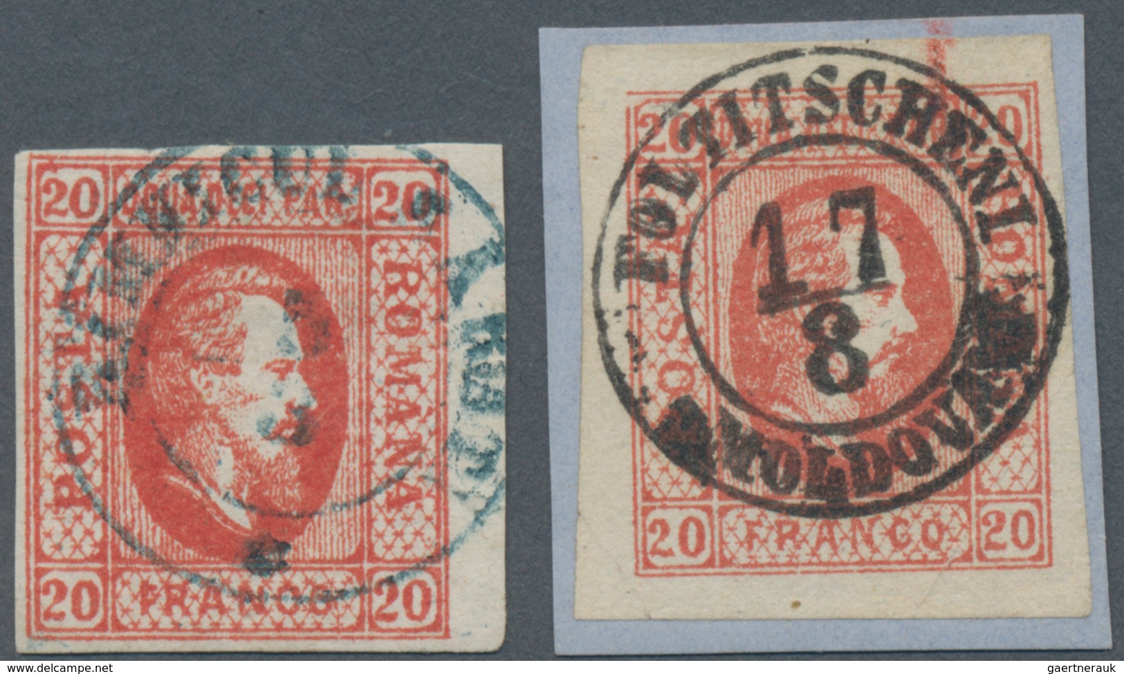Rumänien: 1865, Cuza 20 Par. Red Marginal Type I With Rare Postmark RAMNICUL-SARAT 5/3 In Blue (sign - Used Stamps