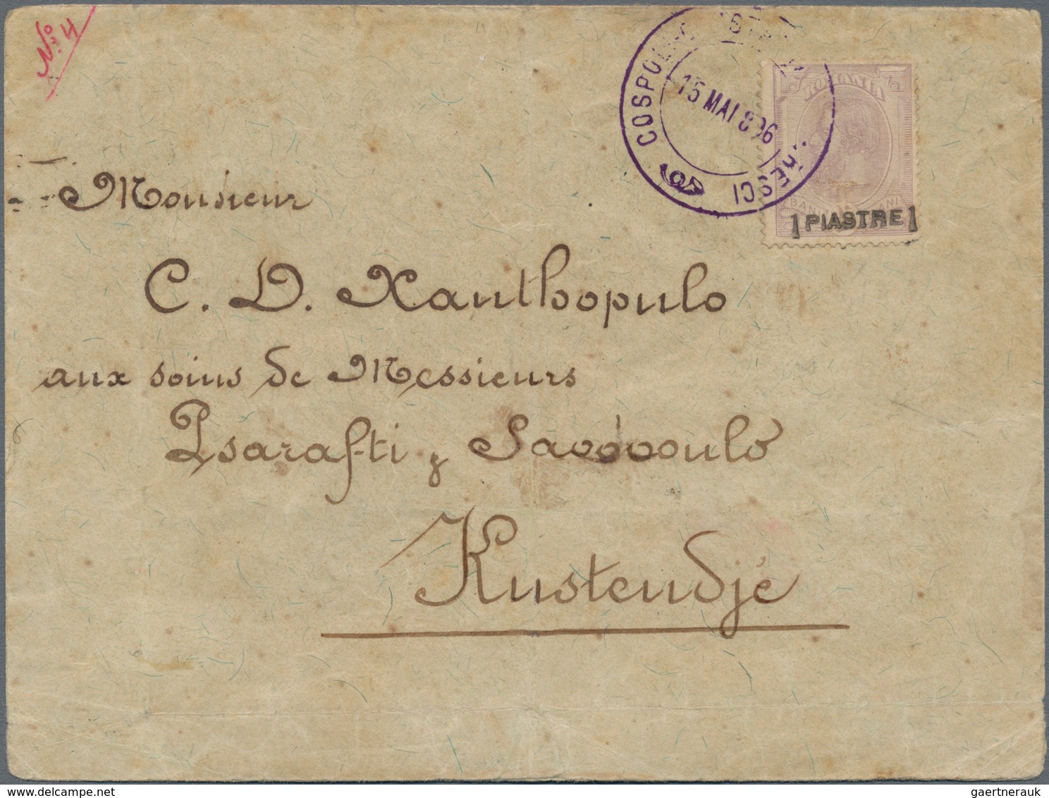 Rumänien - Rumänische Post In Der Levante: 1896, 2 X 10 Pa On 5 B Blue With Ovp In Violet, 20 Pa On - Levant (Turkije)