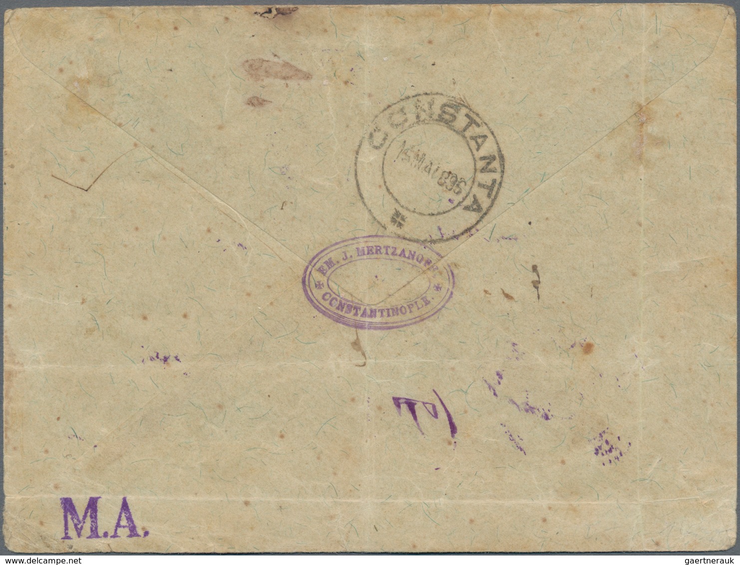 Rumänien - Rumänische Post In Der Levante: 1896, 2 X 10 Pa On 5 B Blue With Ovp In Violet, 20 Pa On - Levant (Türkei)