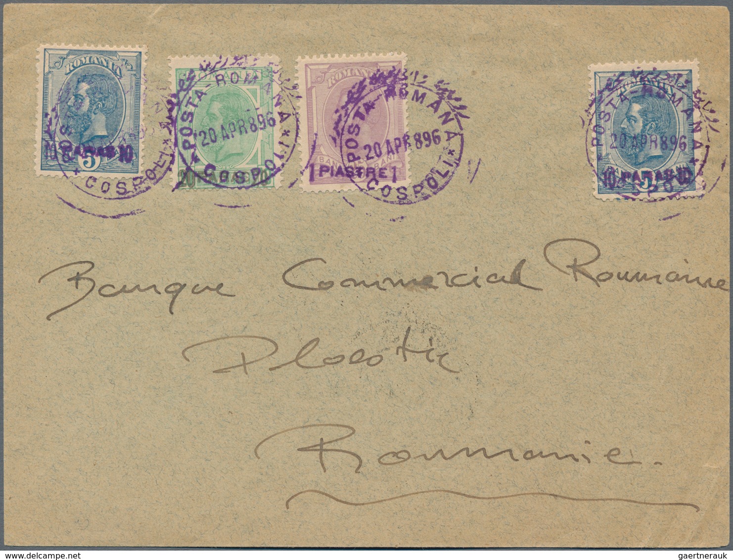 Rumänien - Rumänische Post In Der Levante: 1896, 2 X 10 Pa On 5 B Blue With Ovp In Violet, 20 Pa On - Levant (Turkije)