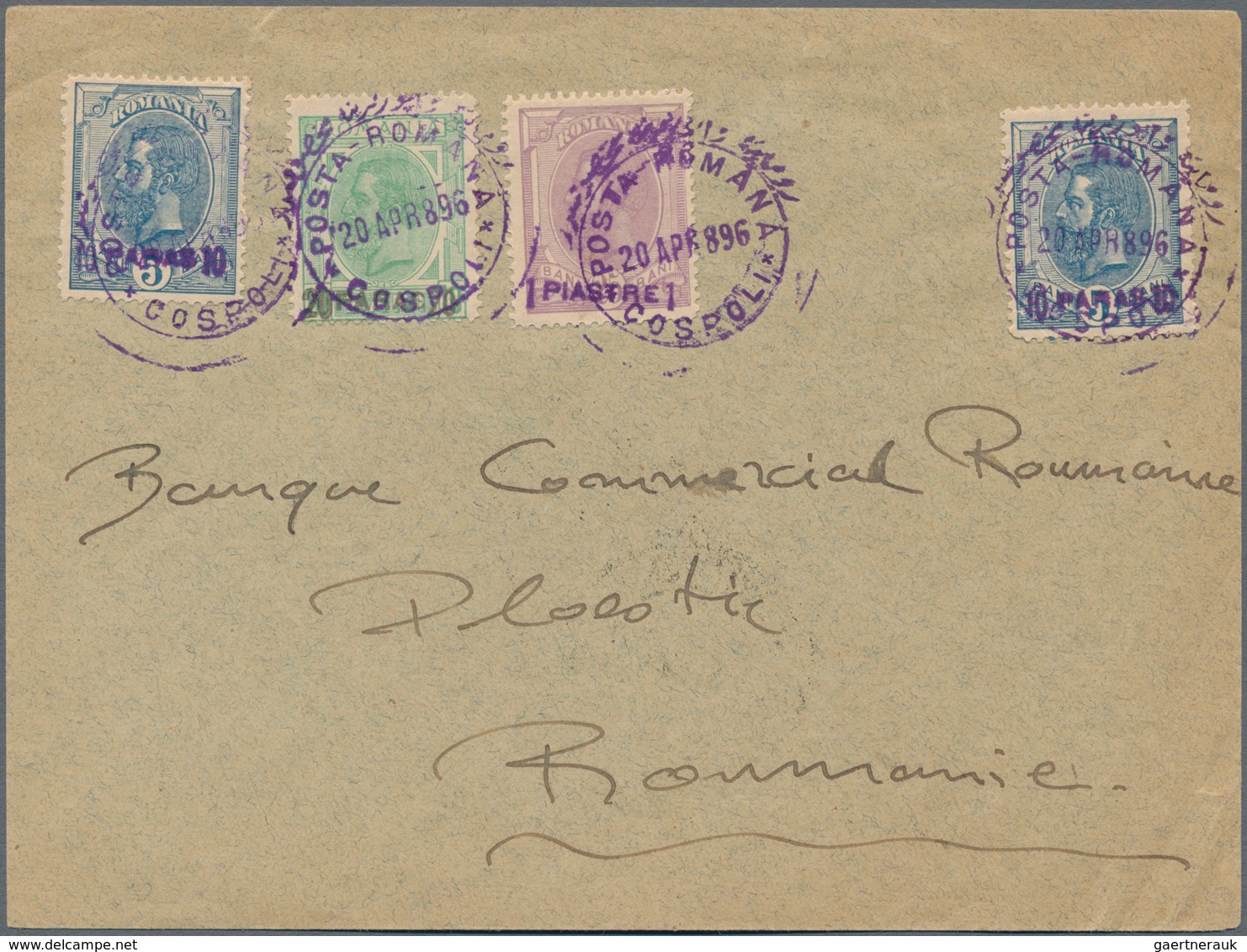 Rumänien - Rumänische Post In Der Levante: 1896, 2 X 10 Pa On 5 B Blue With Ovp In Violet, 20 Pa On - Levant (Turkey)