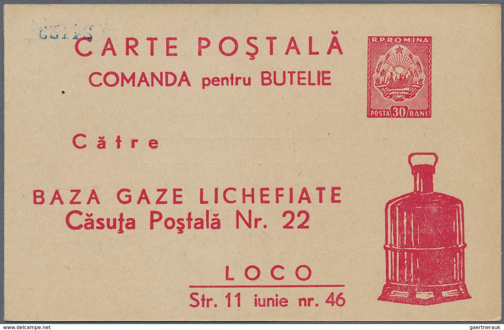Rumänien - Ganzsachen: 1958, 30 Bani Red "Comanda Pentru Butelie" Pre-print Postal Stationery Card W - Postwaardestukken