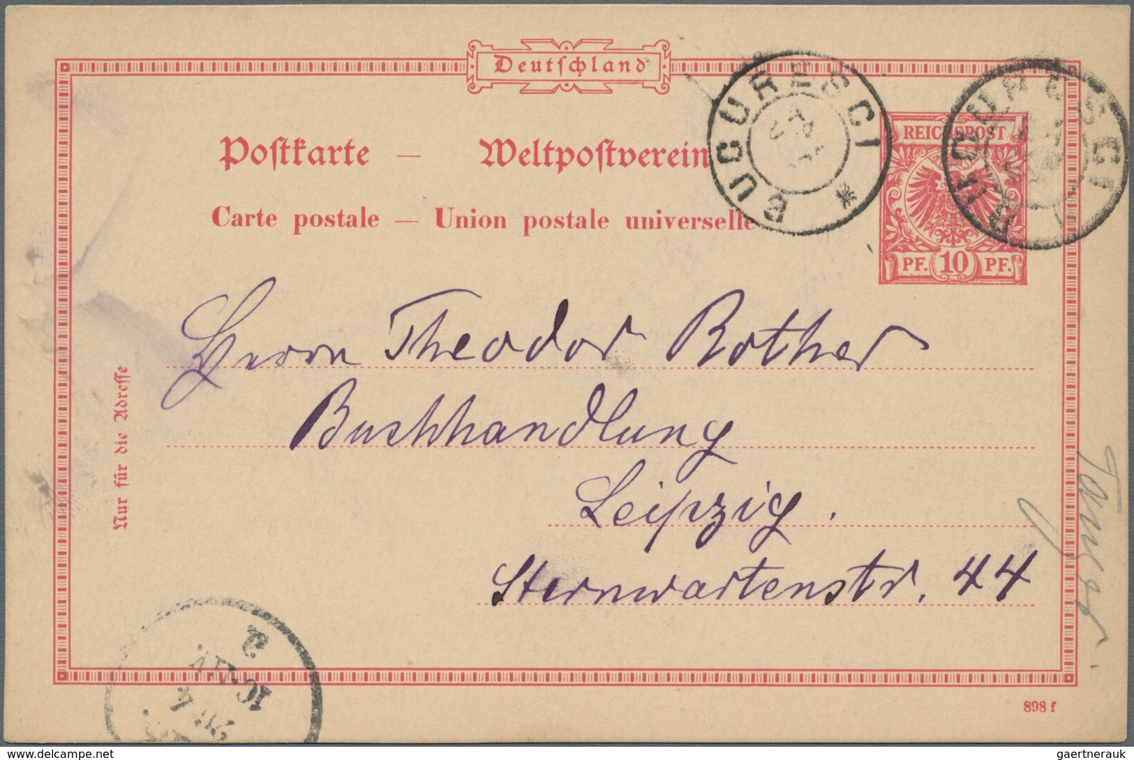 Rumänien - Besonderheiten: 1899, 10 Pf German Postal Stationery Card Cancelled With Double Circle "B - Sonstige & Ohne Zuordnung