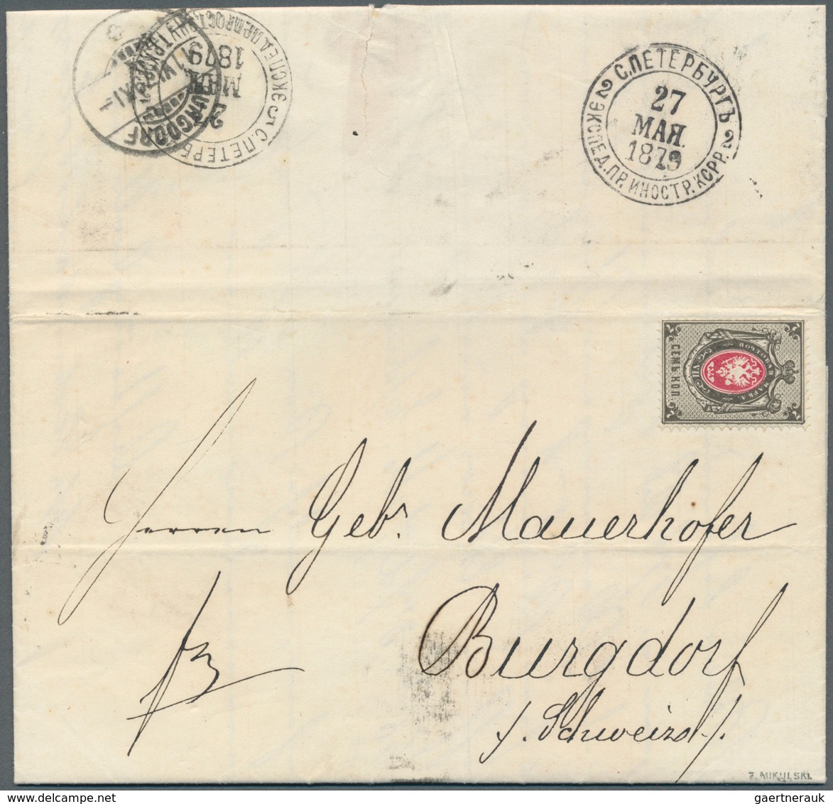 Russland: 1879, 7 K. Grey & Rose On VERT. LAID PAPER, Used As Single Franking On 1879 Cover From St. - Gebraucht