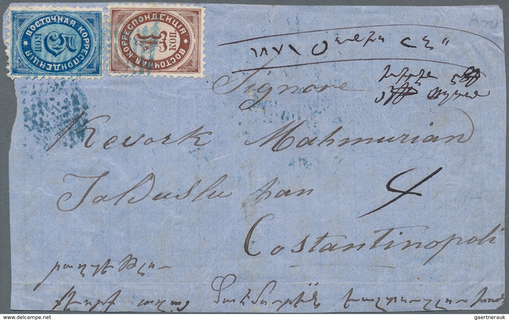 Russische Post In Der Levante - Staatspost: 1868, 1 Kop And 5 Kop Cancelled With Blue Handstamp On L - Levant