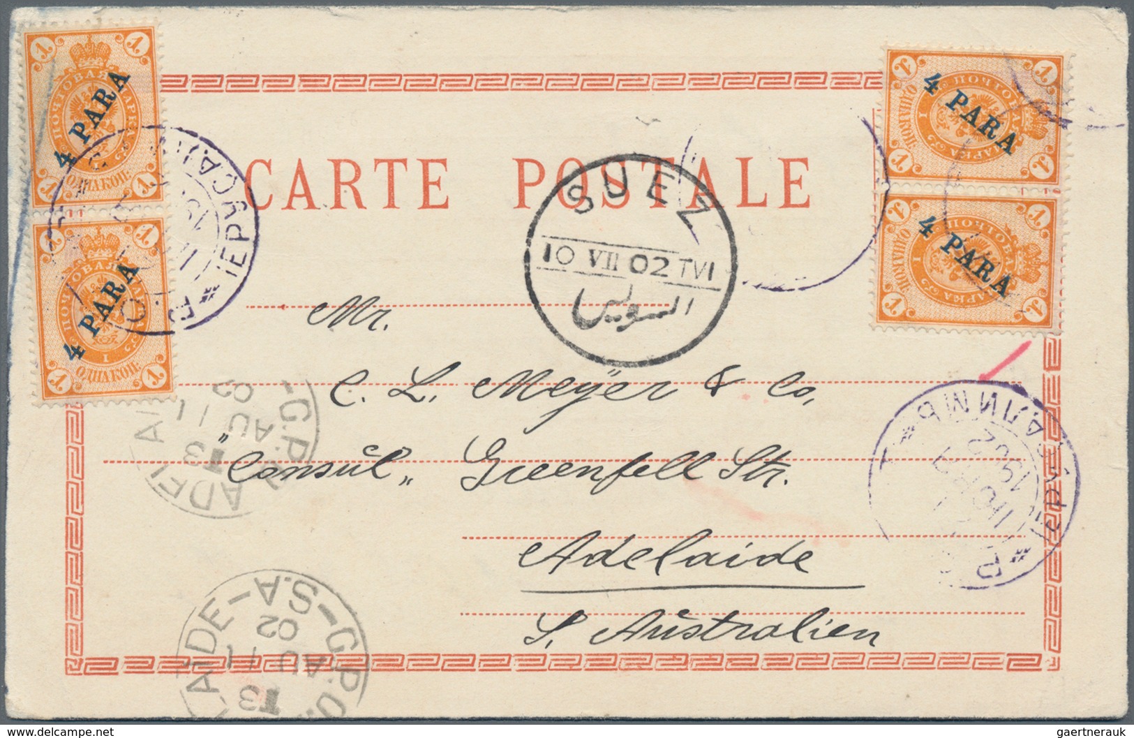 Russische Post In Der Levante - Staatspost: 1902, "BEGGING" Postcard With Two Pairs 4 Para On 1 K Ye - Levante