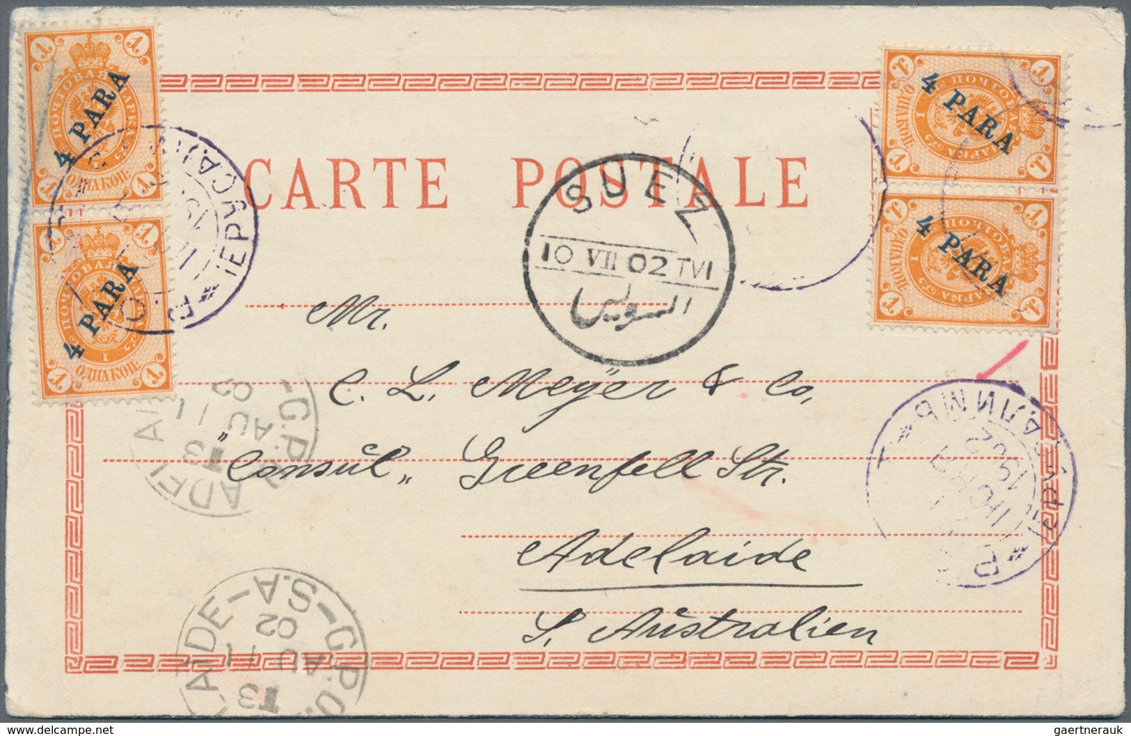 Russische Post In Der Levante - Staatspost: 1902, "BEGGING" Postcard With Two Pairs 4 Para On 1 K Ye - Turkish Empire